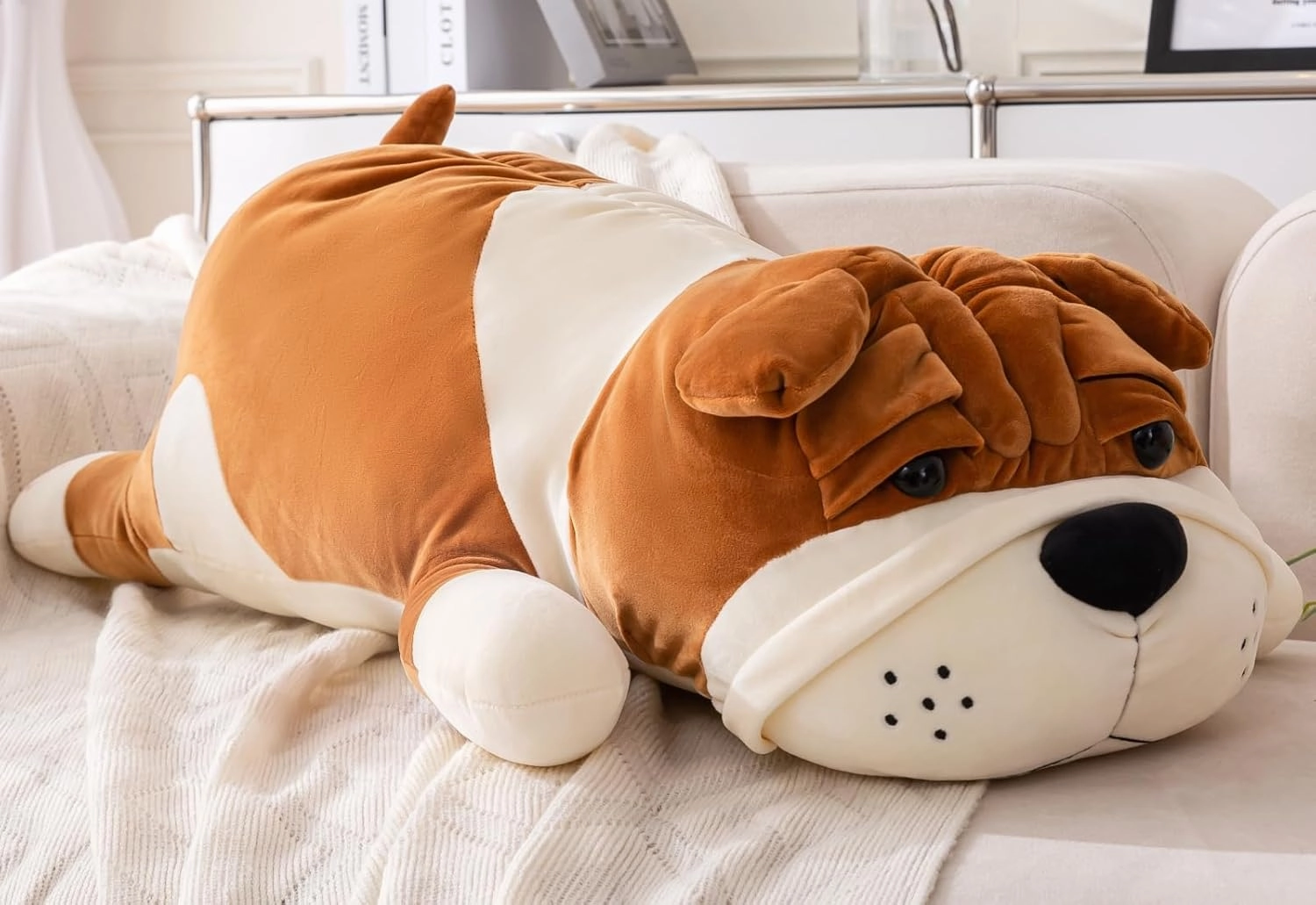 Jumbo Plush Dog Pillow 31.4in - Giant Cute Stuffed Animal Toy for Adults & Kids,Yellow 80cm Extra Large Huggable Sleeping Pillow,Soft Cartoon Puppy Doll Bedroom Decor
