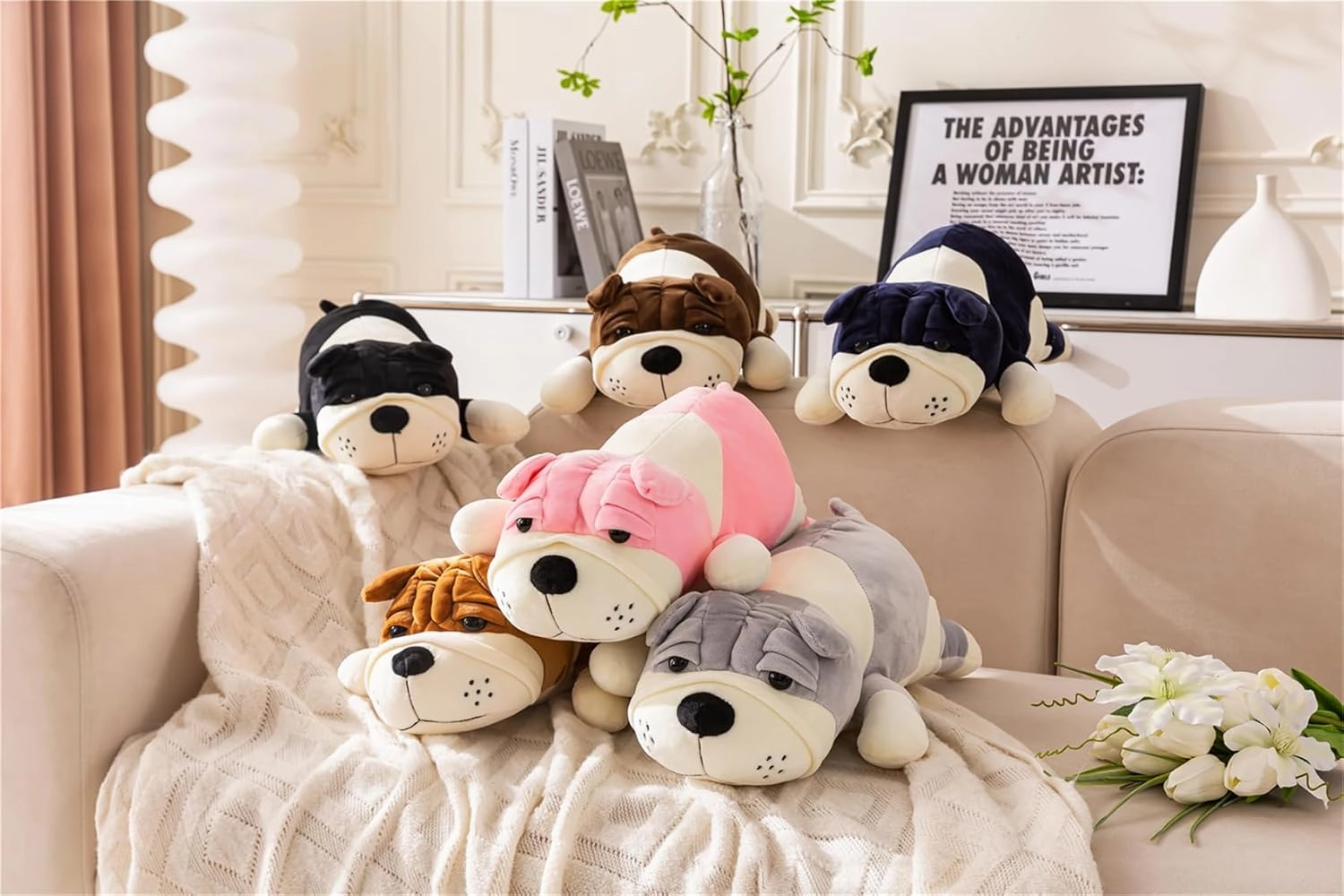 Jumbo Plush Dog Pillow 31.4in - Giant Cute Stuffed Animal Toy for Adults & Kids,Yellow 80cm Extra Large Huggable Sleeping Pillow,Soft Cartoon Puppy Doll Bedroom Decor