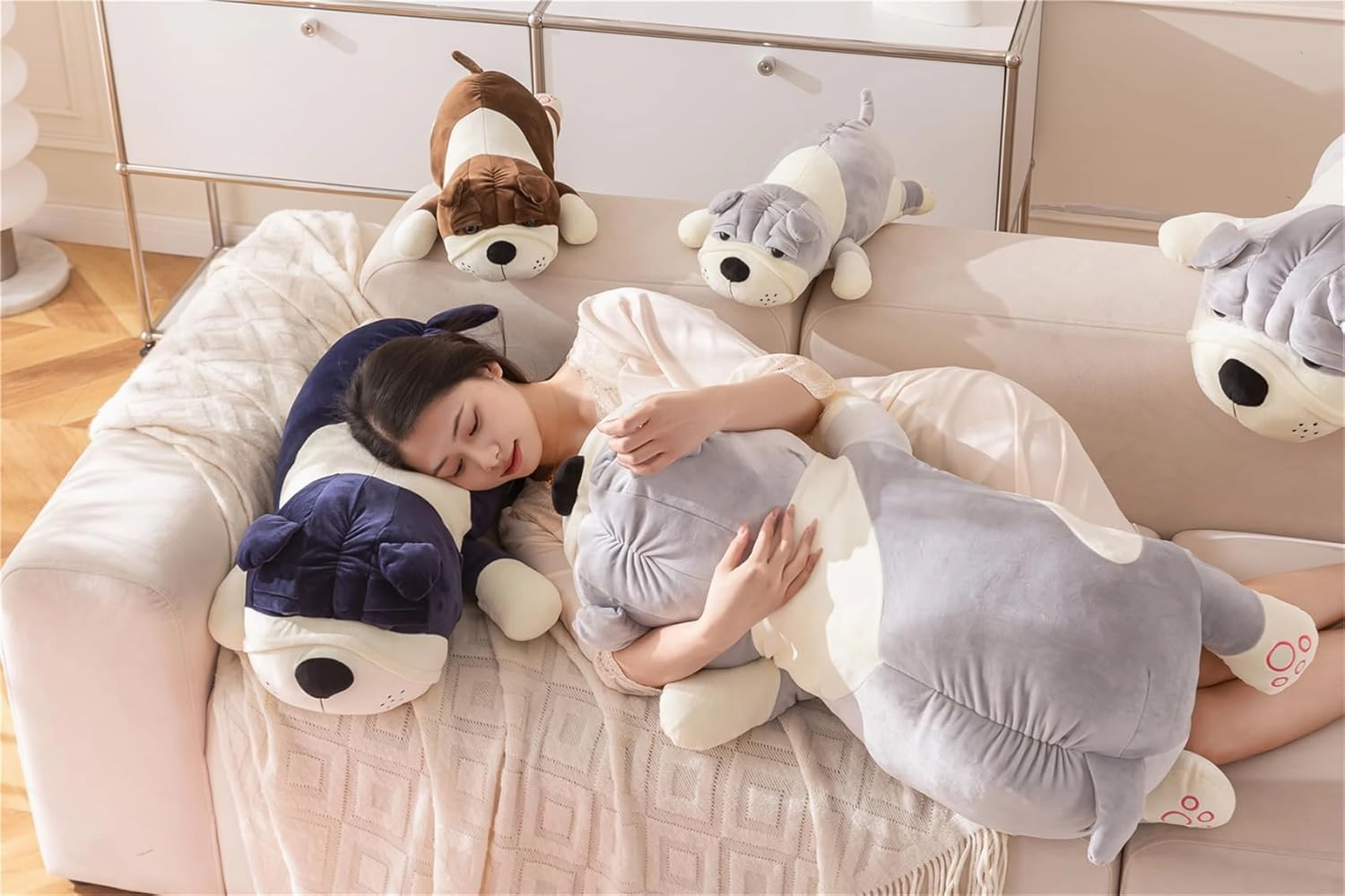 Jumbo Plush Dog Pillow 31.4in - Giant Cute Stuffed Animal Toy for Adults & Kids,Yellow 80cm Extra Large Huggable Sleeping Pillow,Soft Cartoon Puppy Doll Bedroom Decor