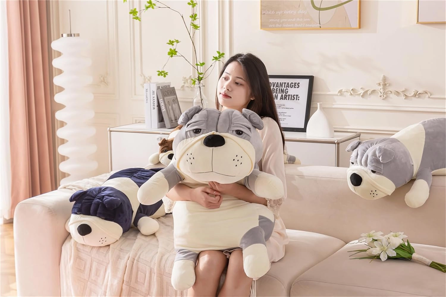 Jumbo Plush Dog Pillow 31.4in - Giant Cute Stuffed Animal Toy for Adults & Kids,Yellow 80cm Extra Large Huggable Sleeping Pillow,Soft Cartoon Puppy Doll Bedroom Decor
