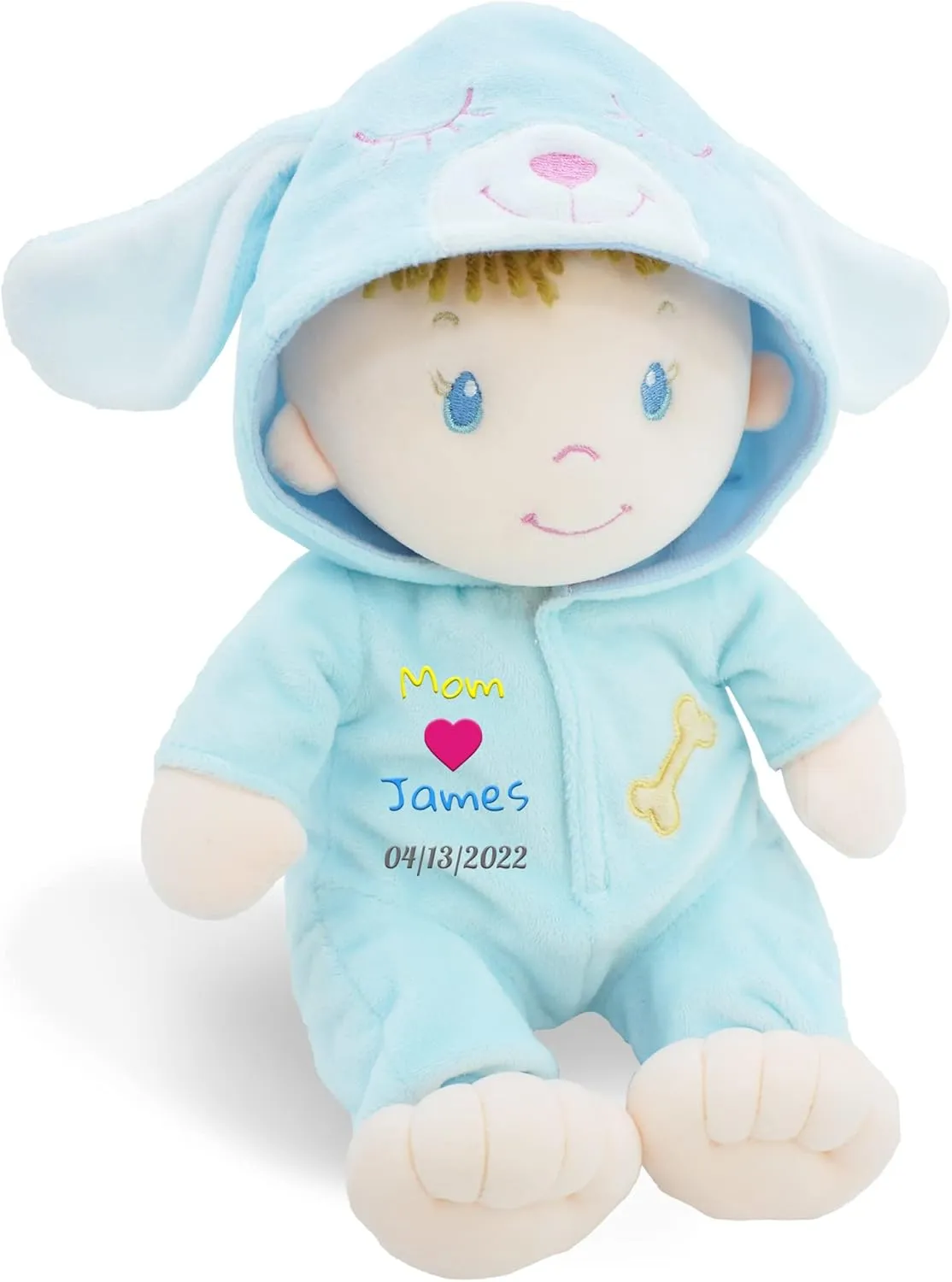June Garden Personalized 12" Sweet Dolly Brooks - Stuffed Ultra Soft Baby Puppy Doll for Birth and Up with Custom Name, Date or Birth Weight