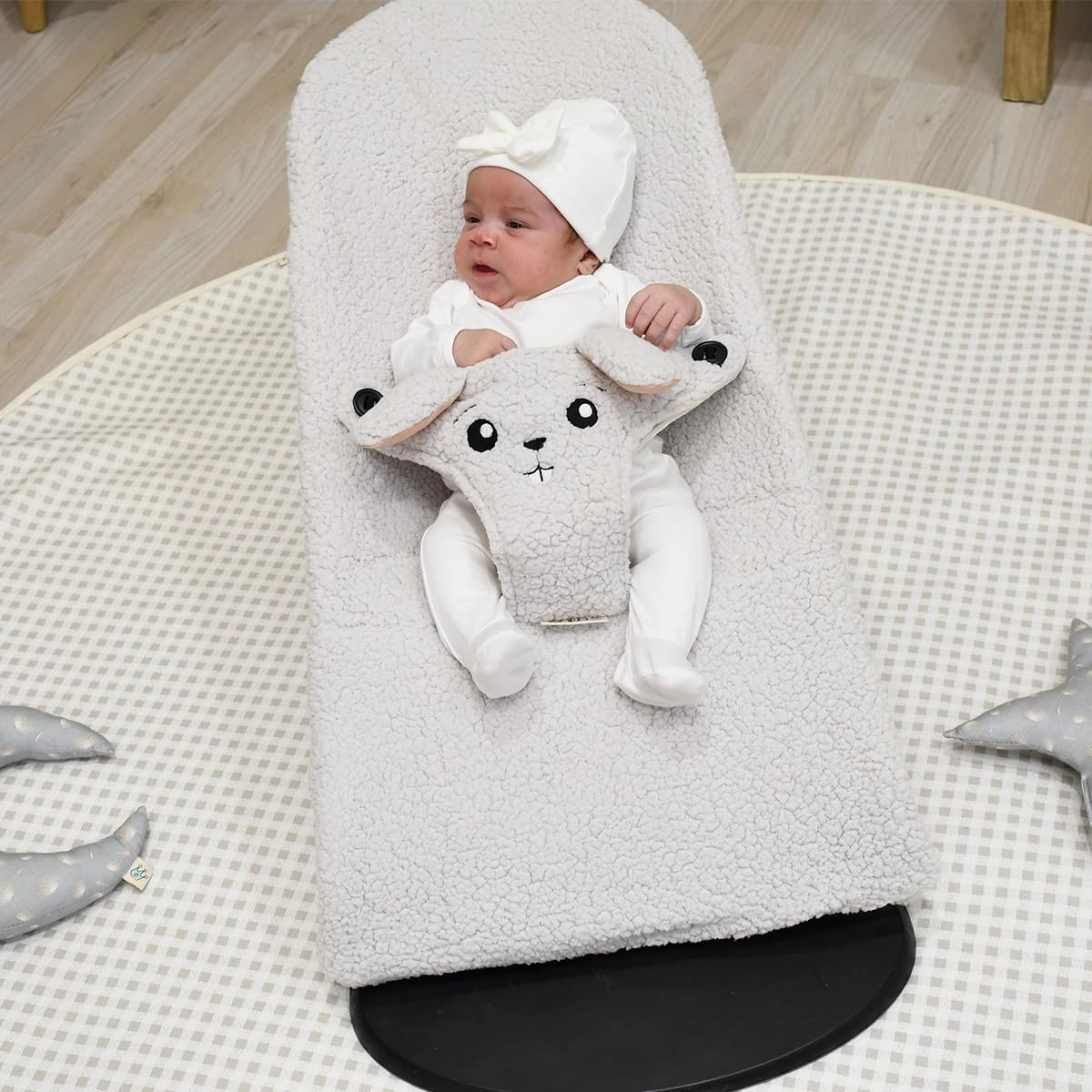 JYOKO Kids Cover Liner Compatible with Baby Bouncer Babybjorn Soft, Balance, Bliss and Mini (Fleece, Rabbit)