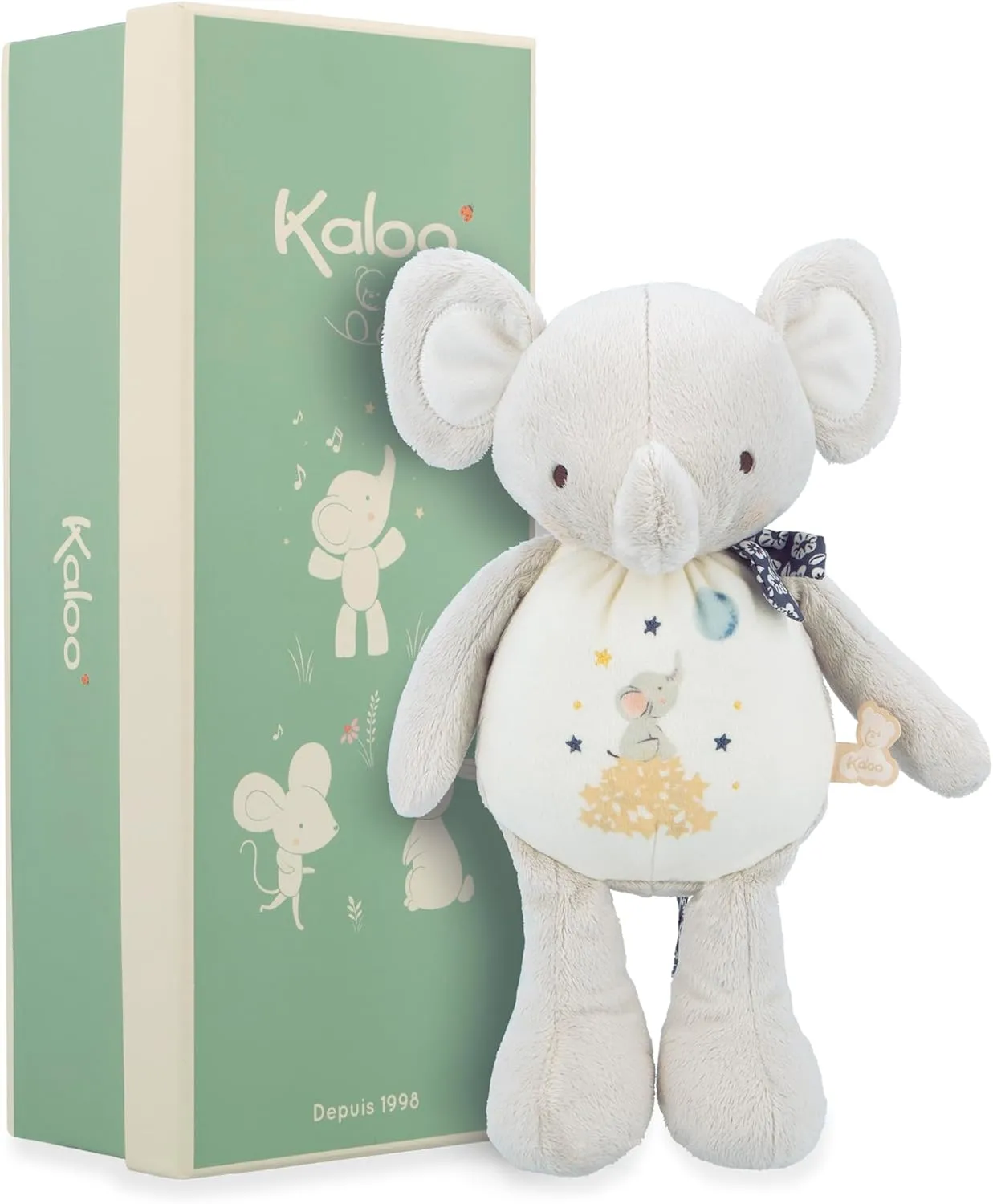 KALOO - Elephant Soft Toy - Baby Sleeping Toy - With Integrated Bell - 28 cm - Recycled Materials - Ideal Birth Gift - K210007
