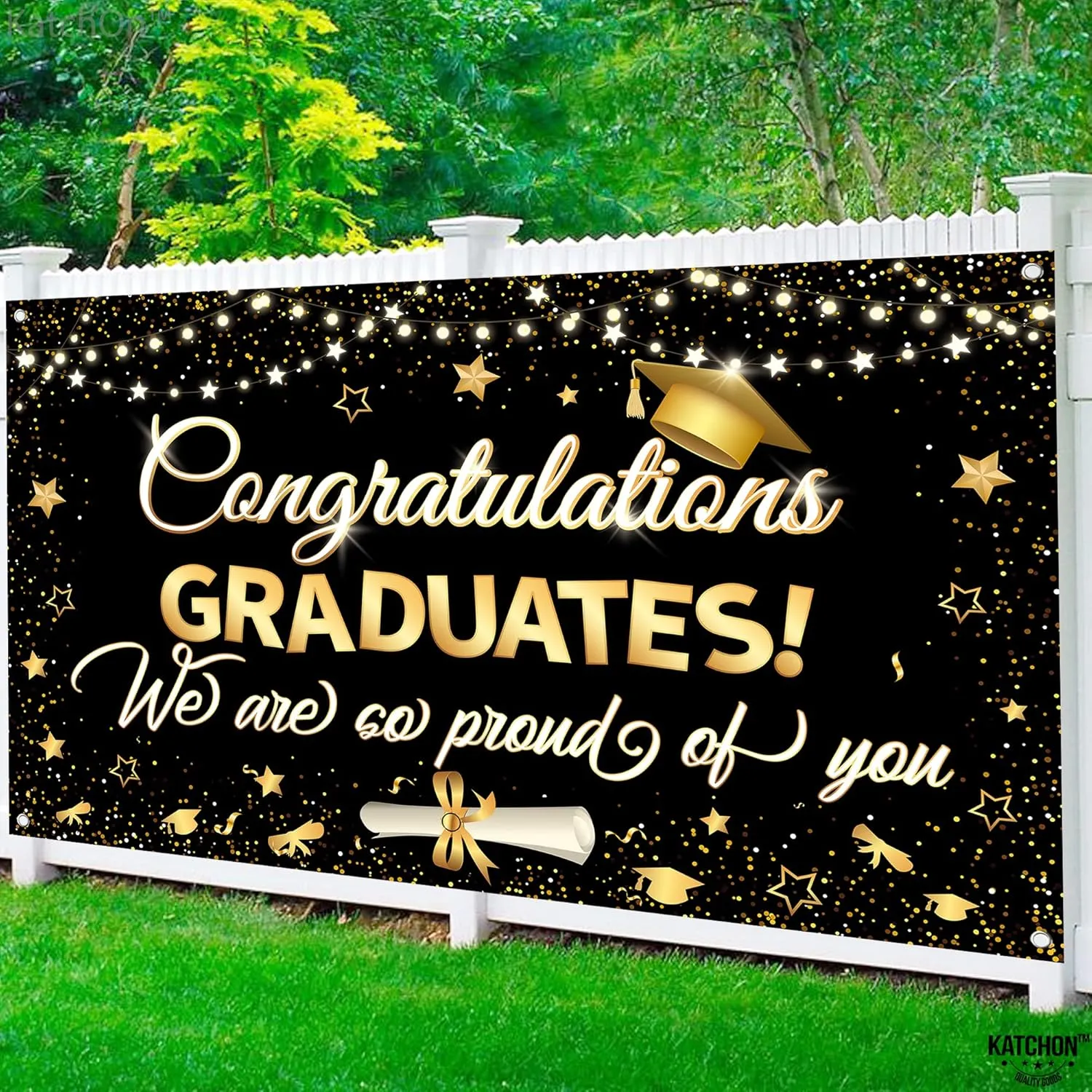 KatchOn, XtraLarge Congrats Grad Banner - 72x44 Inch, Graduation Banner | Congratulations Backdrop | Black and Gold We are So Proud of You Backdrop | Graduation Decorations 2025