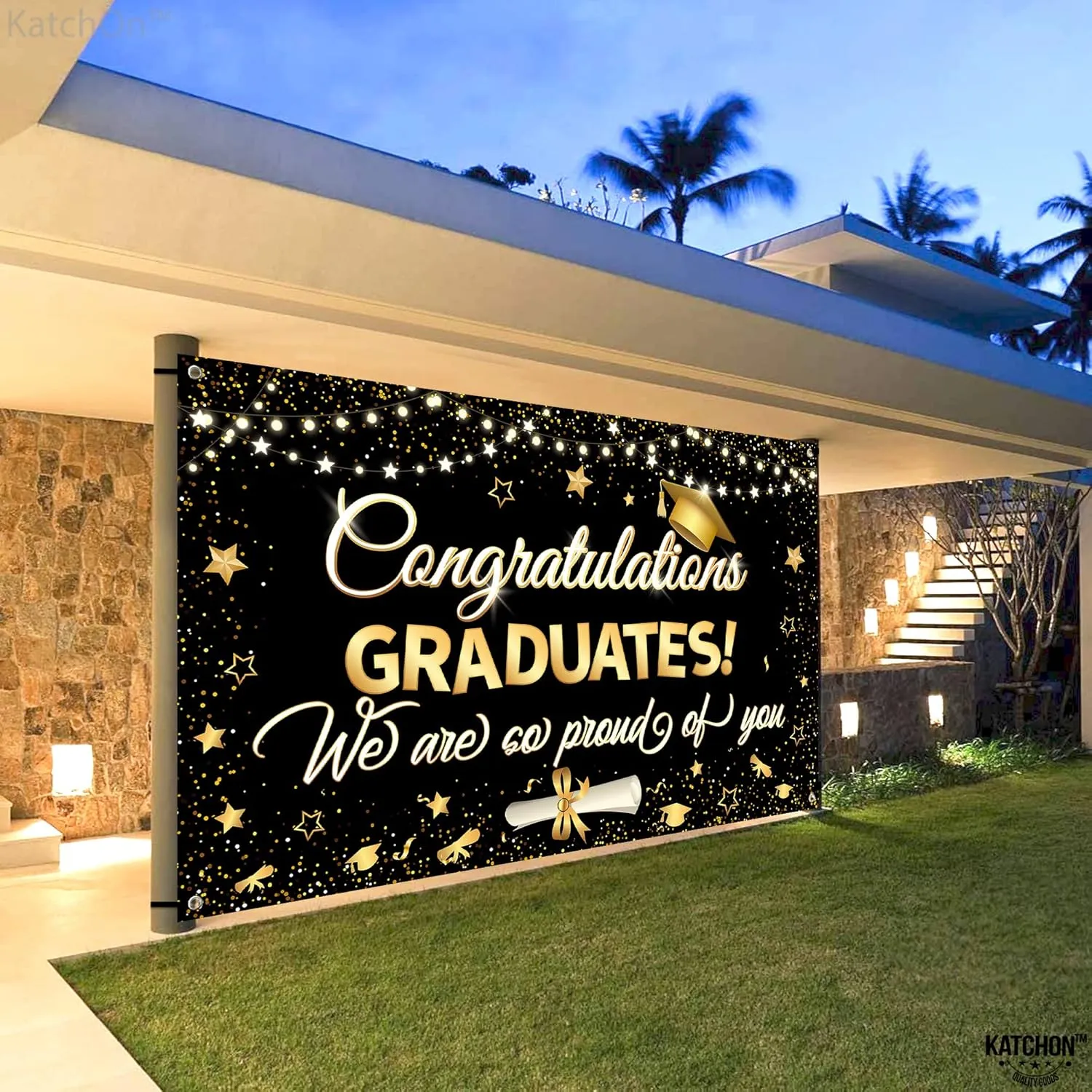 KatchOn, XtraLarge Congrats Grad Banner - 72x44 Inch, Graduation Banner | Congratulations Backdrop | Black and Gold We are So Proud of You Backdrop | Graduation Decorations 2025