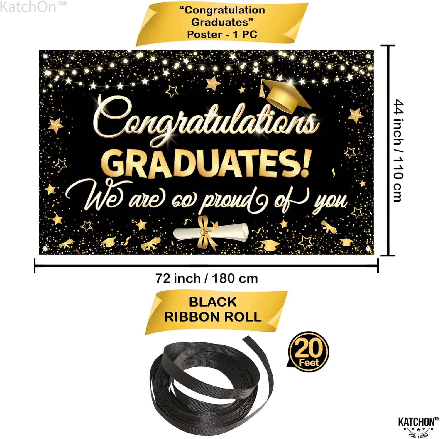 KatchOn, XtraLarge Congrats Grad Banner - 72x44 Inch, Graduation Banner | Congratulations Backdrop | Black and Gold We are So Proud of You Backdrop | Graduation Decorations 2025