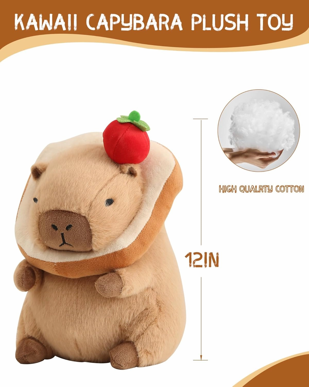 Kawaii Cute Capybara Plush with Bread Soft Apple Capybara Stuffed Animals Capybara Plush Toys Hugging Gifts for Kids Girls Boys 12 inch