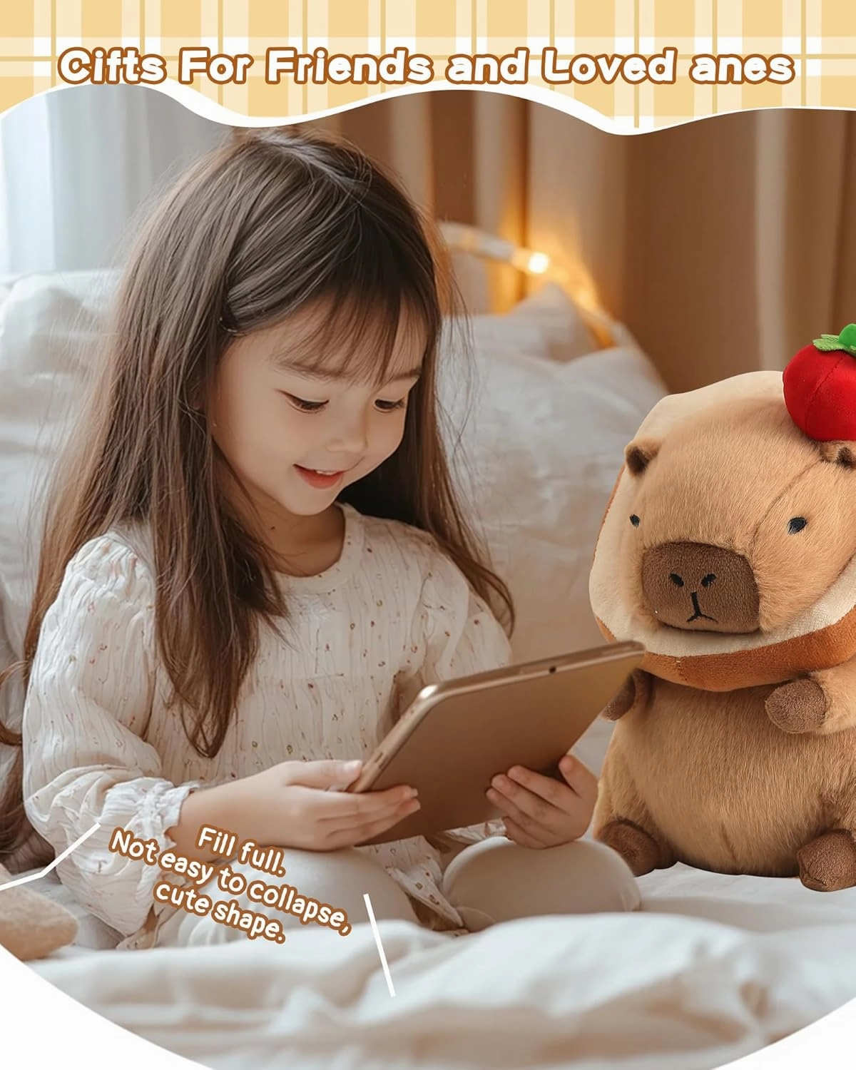 Kawaii Cute Capybara Plush with Bread Soft Apple Capybara Stuffed Animals Capybara Plush Toys Hugging Gifts for Kids Girls Boys 12 inch