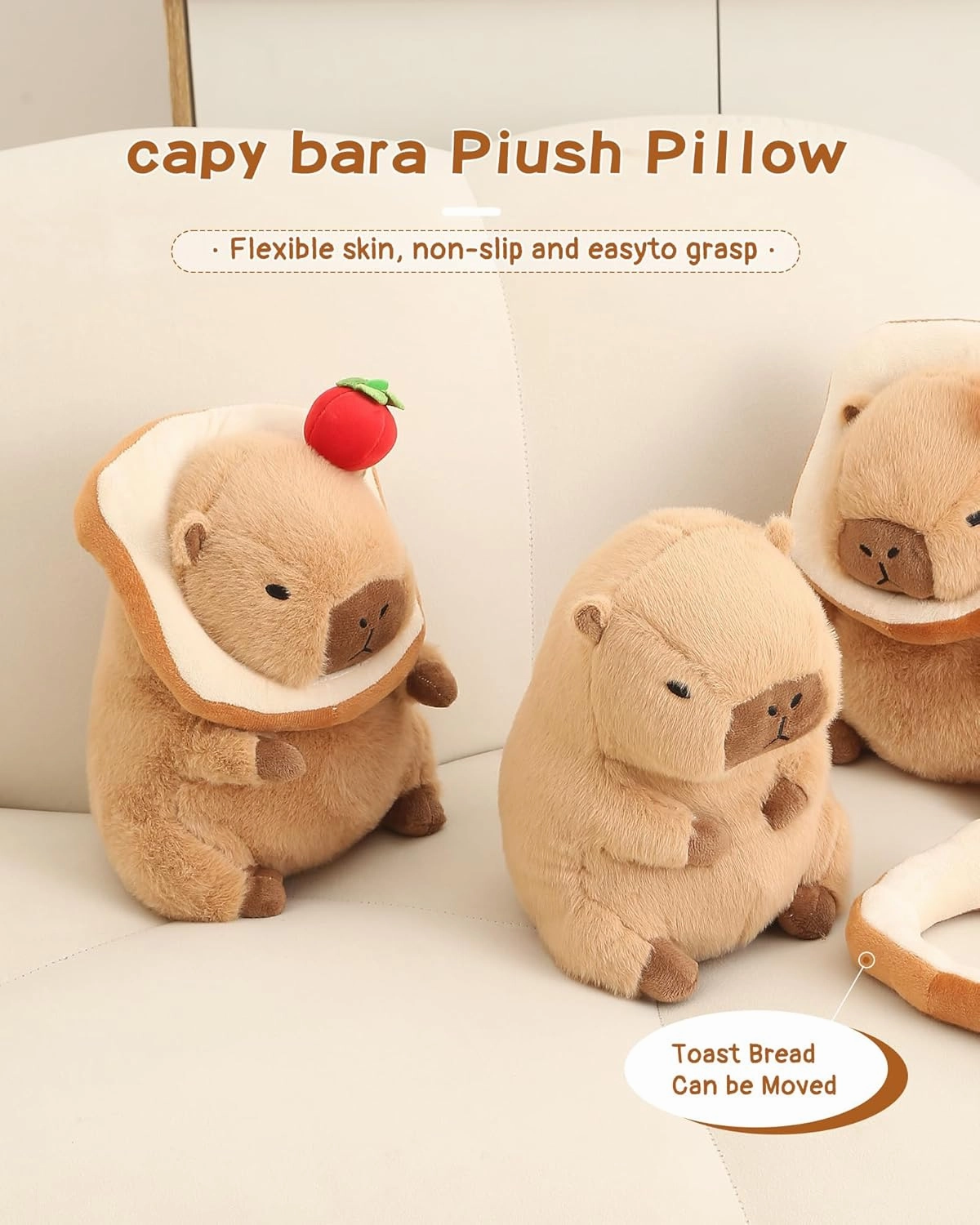Kawaii Cute Capybara Plush with Bread Soft Apple Capybara Stuffed Animals Capybara Plush Toys Hugging Gifts for Kids Girls Boys 12 inch