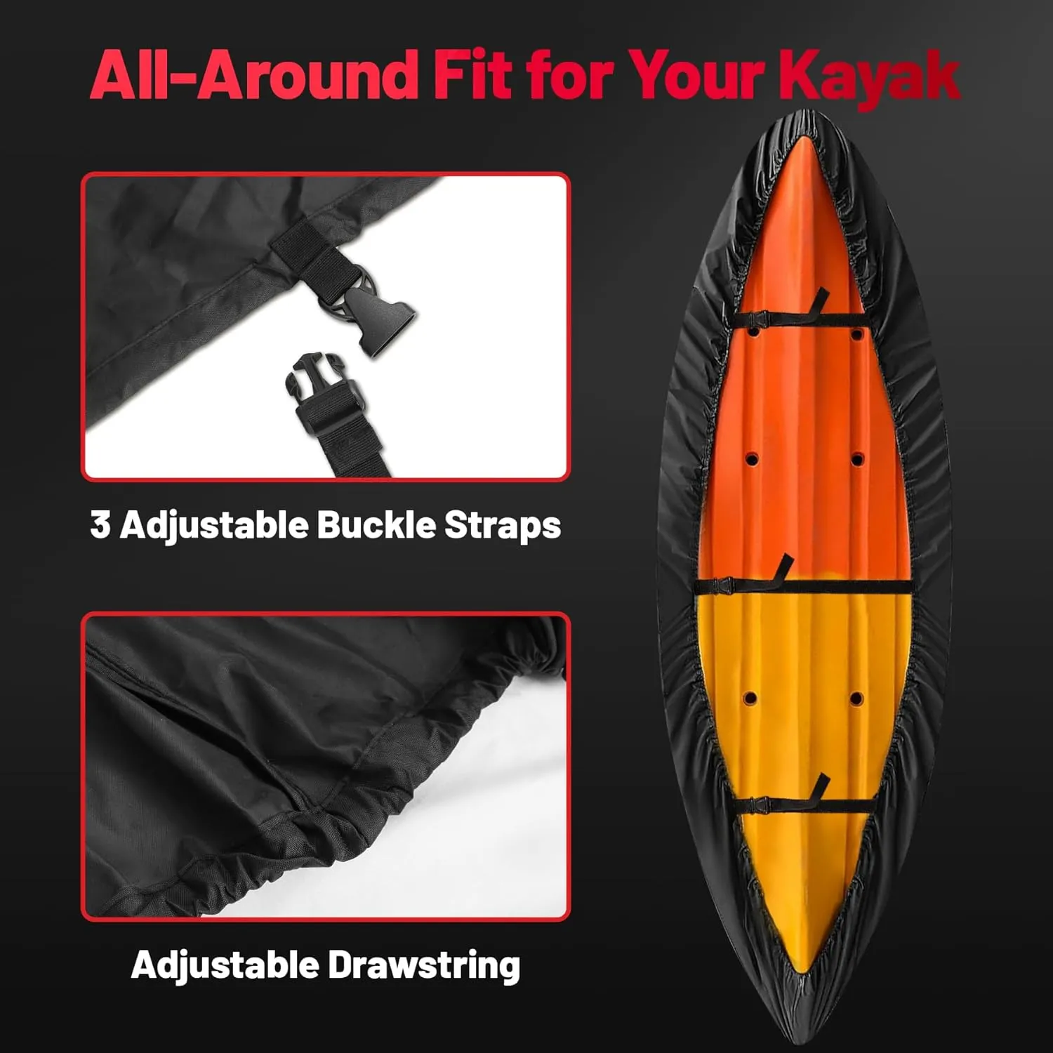Kayak Cover 14 FT - 600D Canoe Cover for Outdoor Storage, Heavy Duty & Waterproof, Fade-Resistant Kayak Accessory for Canoe, Paddle Board, SUP, Boat, and Kayaks