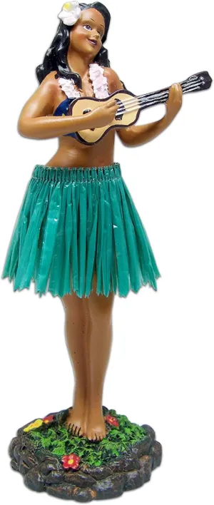 KC Hawaii Leilani Dashboard Hula Doll Playing Ukulele Green 7 inch