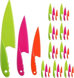 Kids Knife Set for Real Cooking – 30-Piece Children's Kitchen Knife Set, 3 Sizes & Colors, Serrated Edges, Non-Slip Handle – EVANTHI