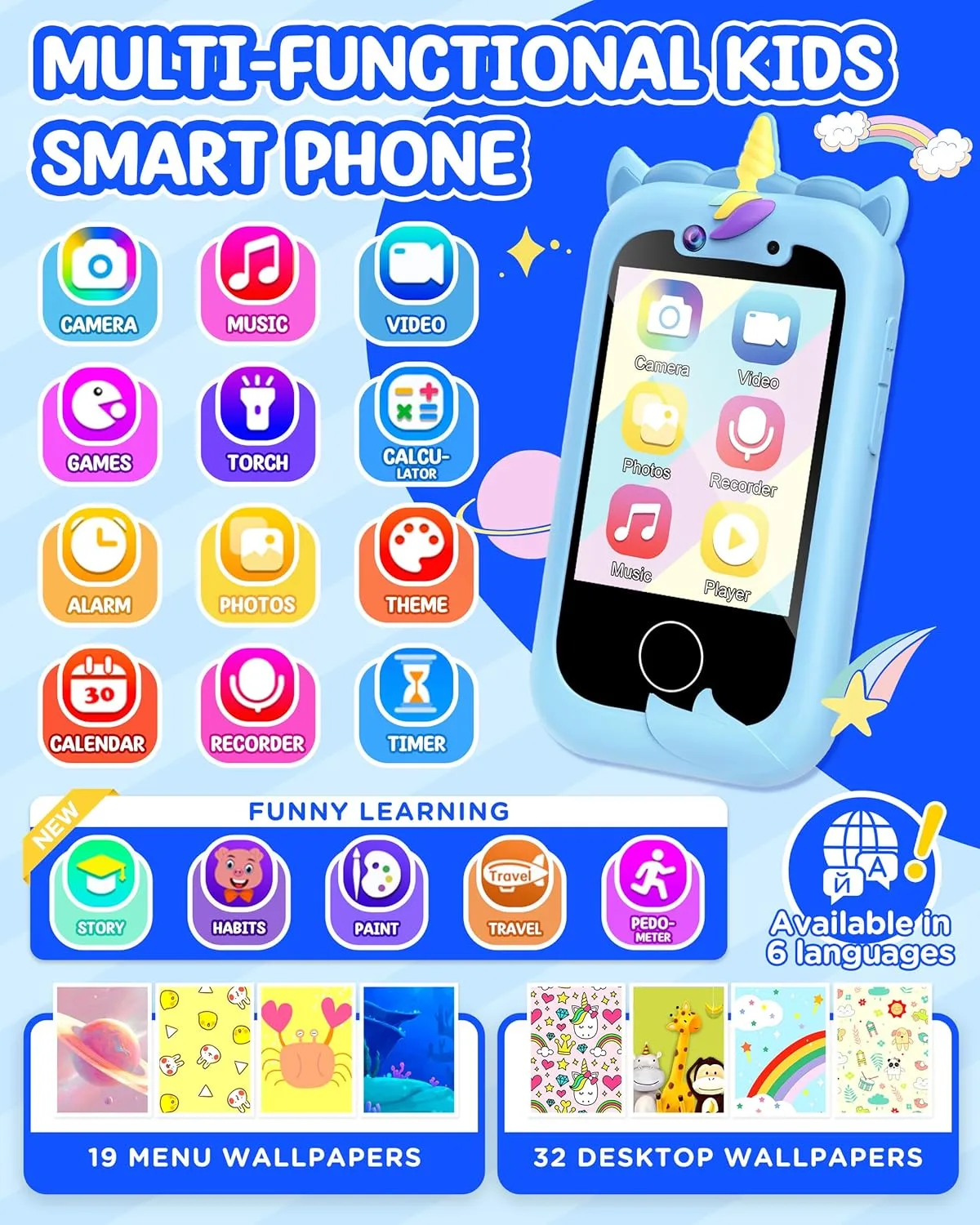 Kids Smart Phone Boys Toy: Christmas Birthday Gifts for Girls Age 3-10 - Working Real Play Cell - Toddler Learning Toy (Blue)