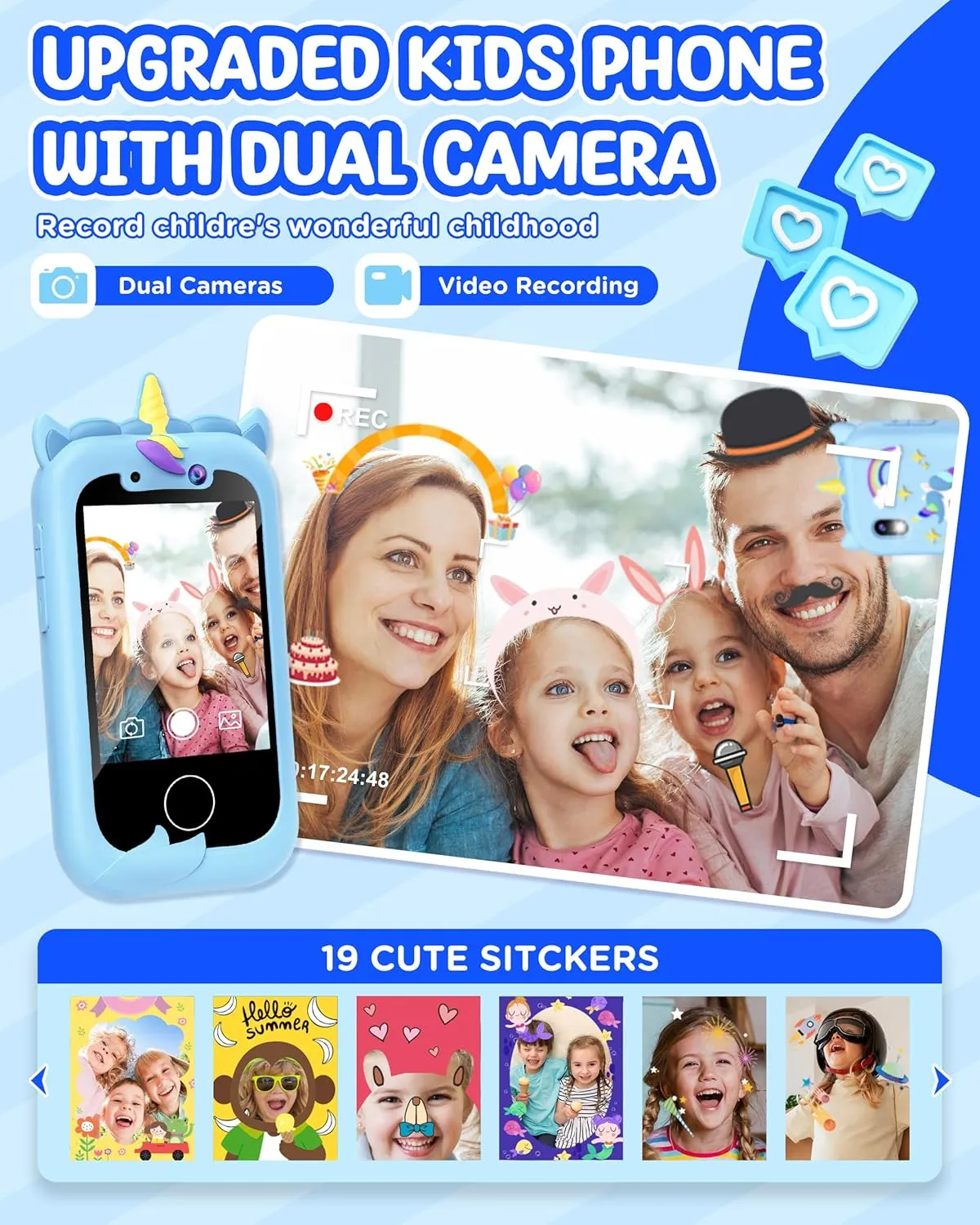 Kids Smart Phone Boys Toy: Christmas Birthday Gifts for Girls Age 3-10 - Working Real Play Cell - Toddler Learning Toy (Blue)