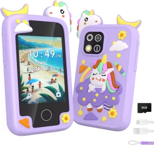 Kids Smart Phone Toy for Girls – Touchscreen Toddler Phone with Dual Cameras, Music, Games, Educational Features, 8GB Card Included – Ideal Birthday for Ages 3-10 (Purple)