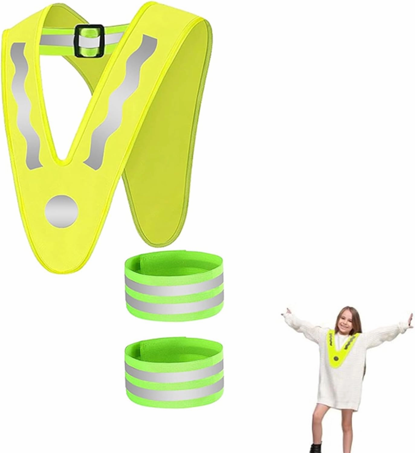 Kids Reflective Outdoor Vest and Arm Band Set High Visibility Waistcoat Vest Adjustable Children Reflective Gears