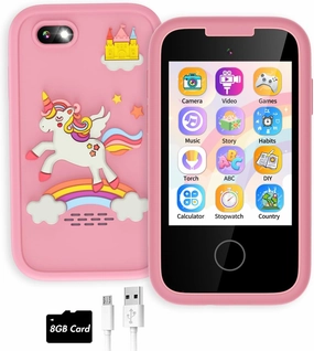 Kids Smart Phone for Girls Touchscreen Kids Phone Gifts for Girls Age 6-8 with Dual Camera Music Game Learning Toy Phone Christmas Birthday Gifts for 3 4 5 6 7 8 Year Old Girls with 8G SD Card