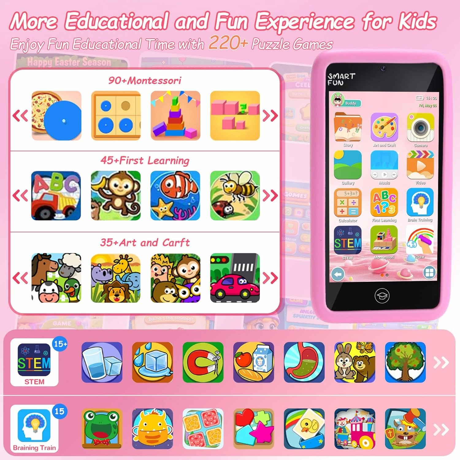 Kids Smart Phone Toys for Girls, 3.97" Touchscreen, Christmas Birthday Gifts for Kids Ages 3-12, Toddler Learning Cell Phone with Games & Dual Camera, Girls Toys for Age 3 4 5 6 7 8 9 Year Old