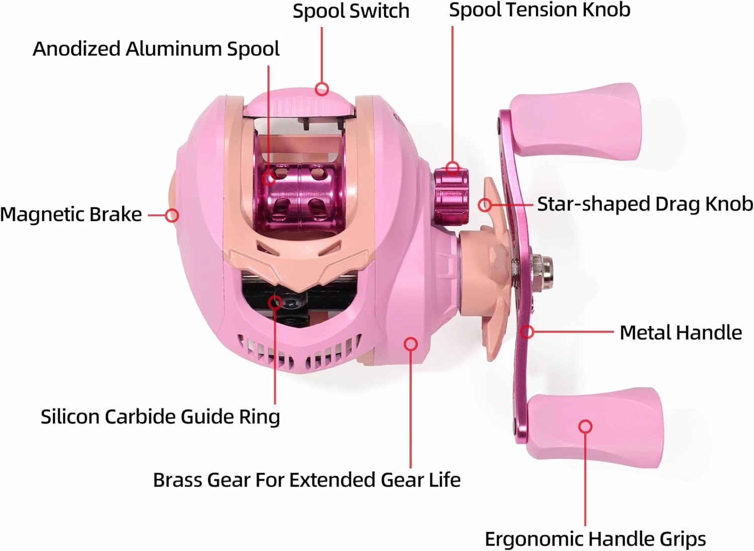 Kilitn Fishing Rod and Reel Combo, Pink Color Baitcasting Combo Baitcast Reel, 2-Piece Baitcaster Rod, Durable Fiberglass with Comfortable EVA Handle for Girl, Woman, or Beginner