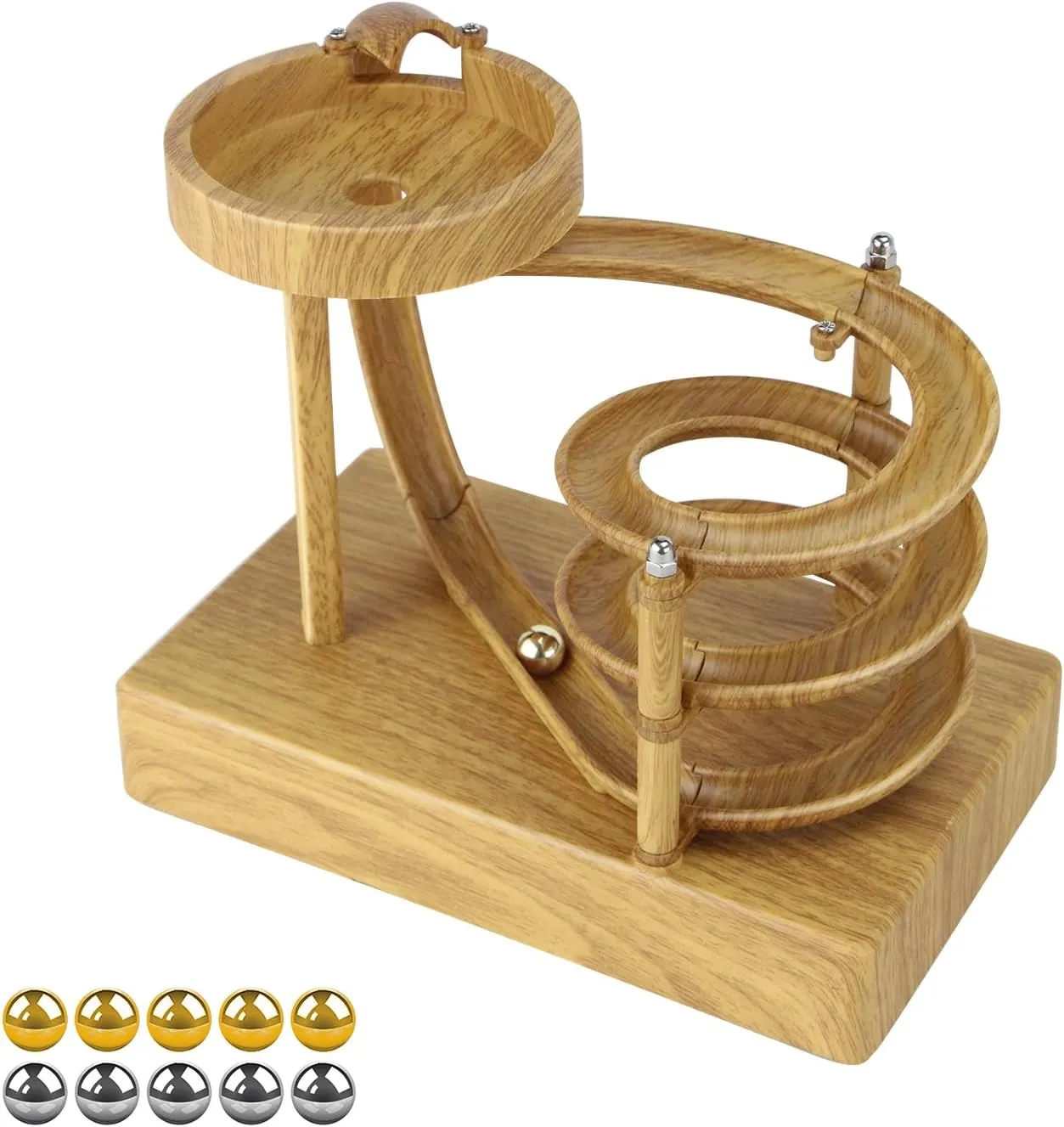 Kinetic Art Perpetual Motion Machine Desk Toy, Non-Stop Rolling Ball with Magnetic Cycle System, Stress Relief Physics Gadget for Office & Home Decor (Wood Grain)