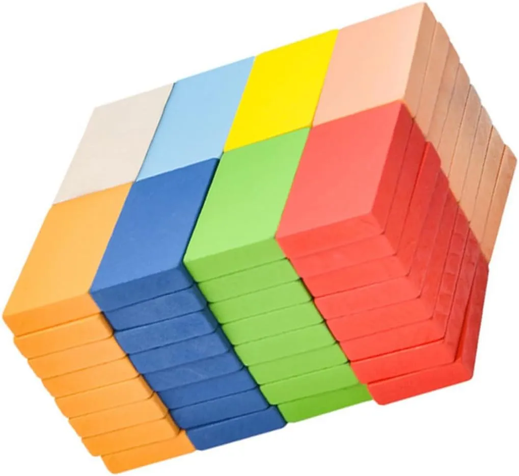 Kisangel 1 Set 80PCS Bright Color Domino Blocks for Fun Educational Game for Early Learning and Creative Play and Safe Building Blocks