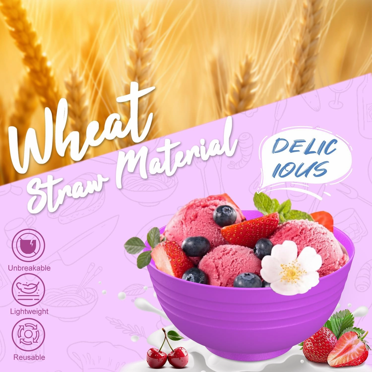Kitchen Wheat Straw Dinnerware Set | Service for 8 | Unbreakable Dinnerware Set Plates and Bowls Sets Dinner Plates Dessert Plates Drinking Glasses Cereal Bowls Kitchen Dishes Set - Memphis