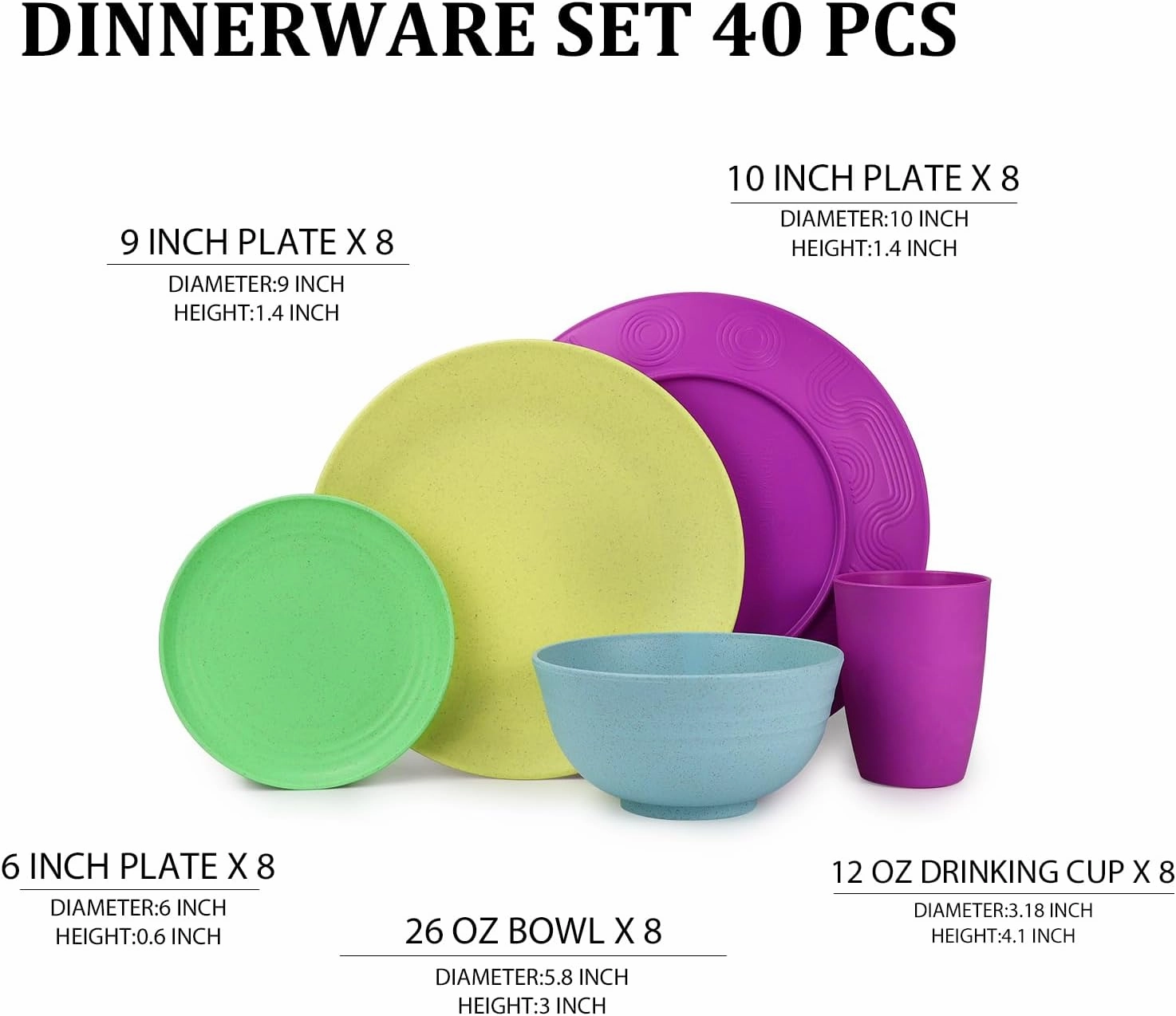 Kitchen Wheat Straw Dinnerware Set | Service for 8 | Unbreakable Dinnerware Set Plates and Bowls Sets Dinner Plates Dessert Plates Drinking Glasses Cereal Bowls Kitchen Dishes Set - Memphis
