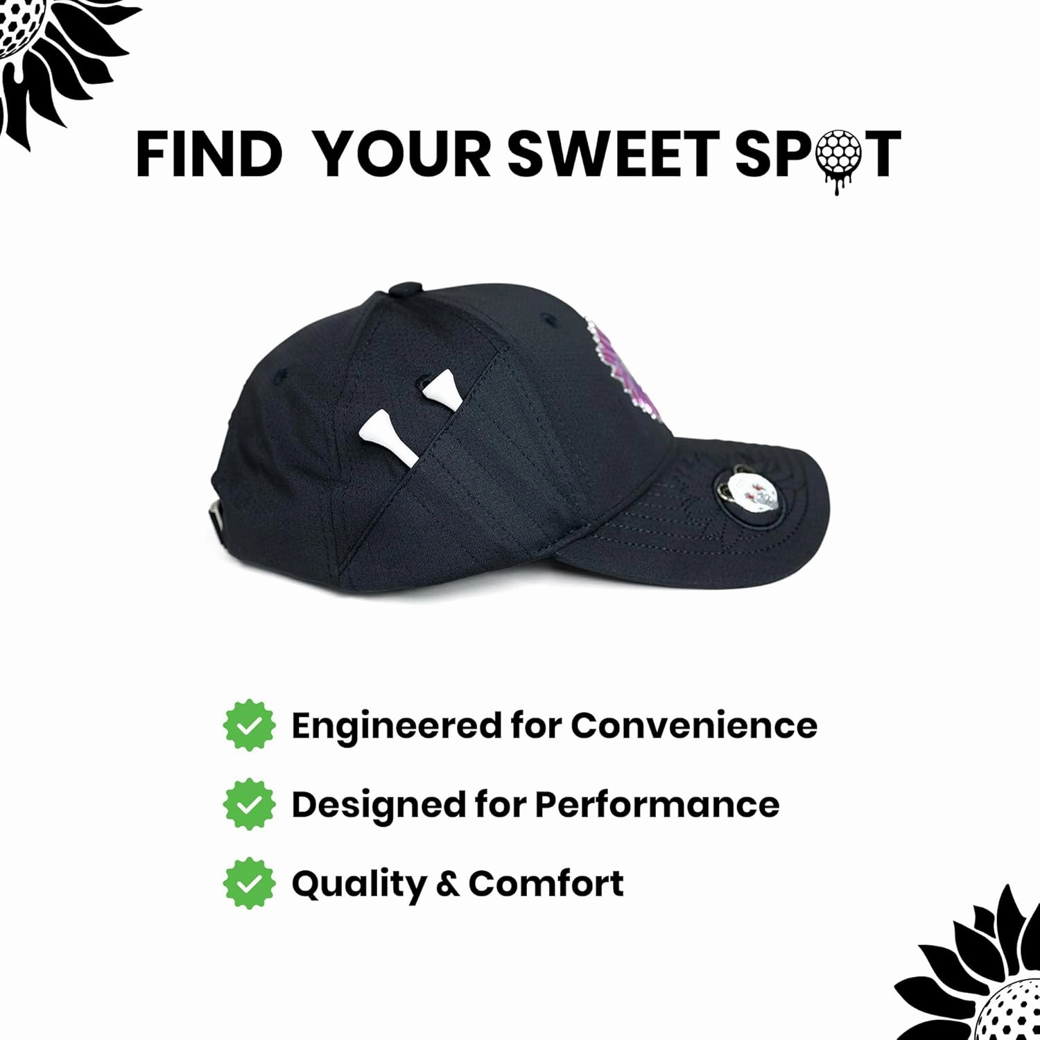 Ladies Adjustable Hats - Tee Holder with Tees & Bill Magnet with Ball Marker - 100% Custom Made
