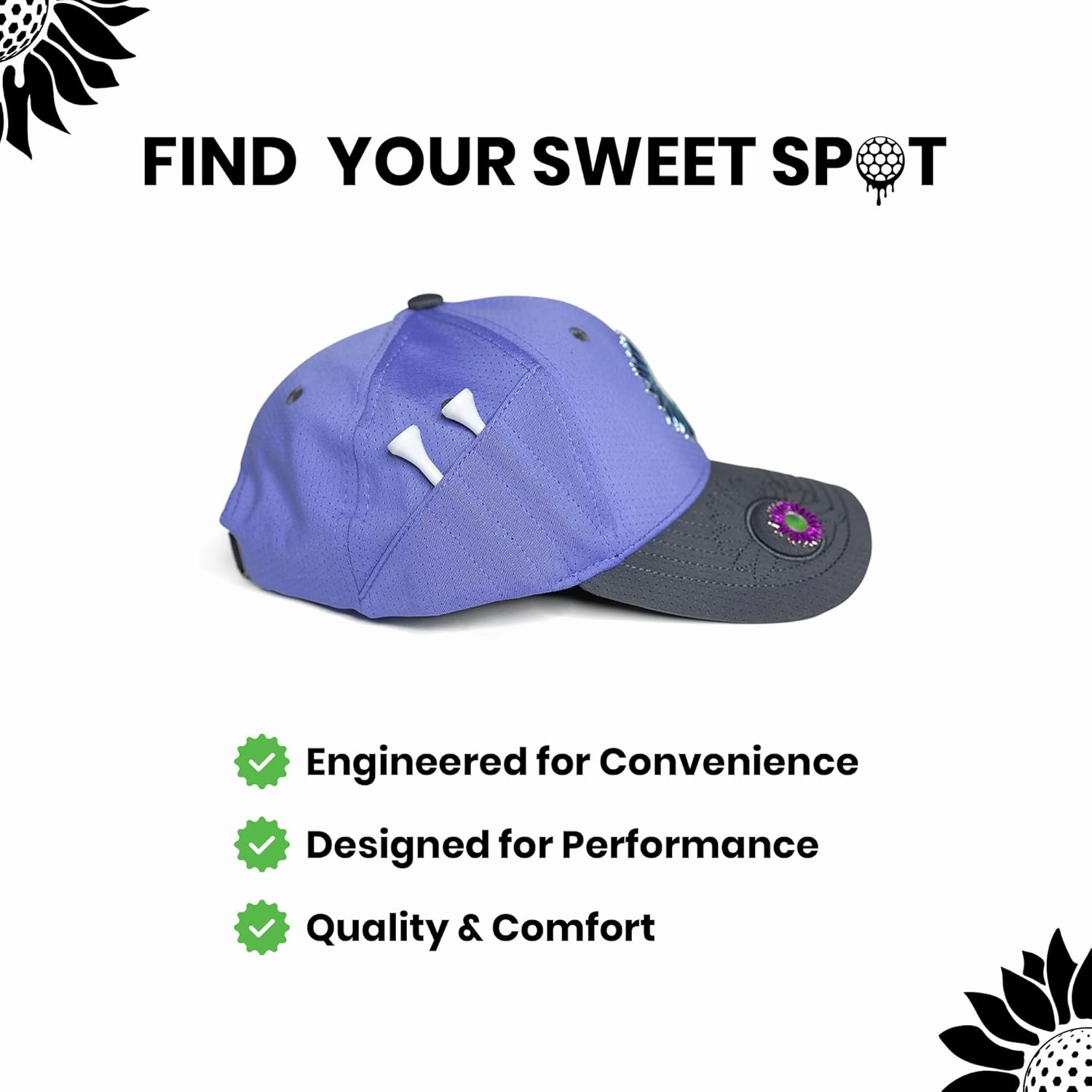 Ladies Adjustable Hats - Tee Holder with Tees & Bill Magnet with Ball Marker - 100% Custom Made