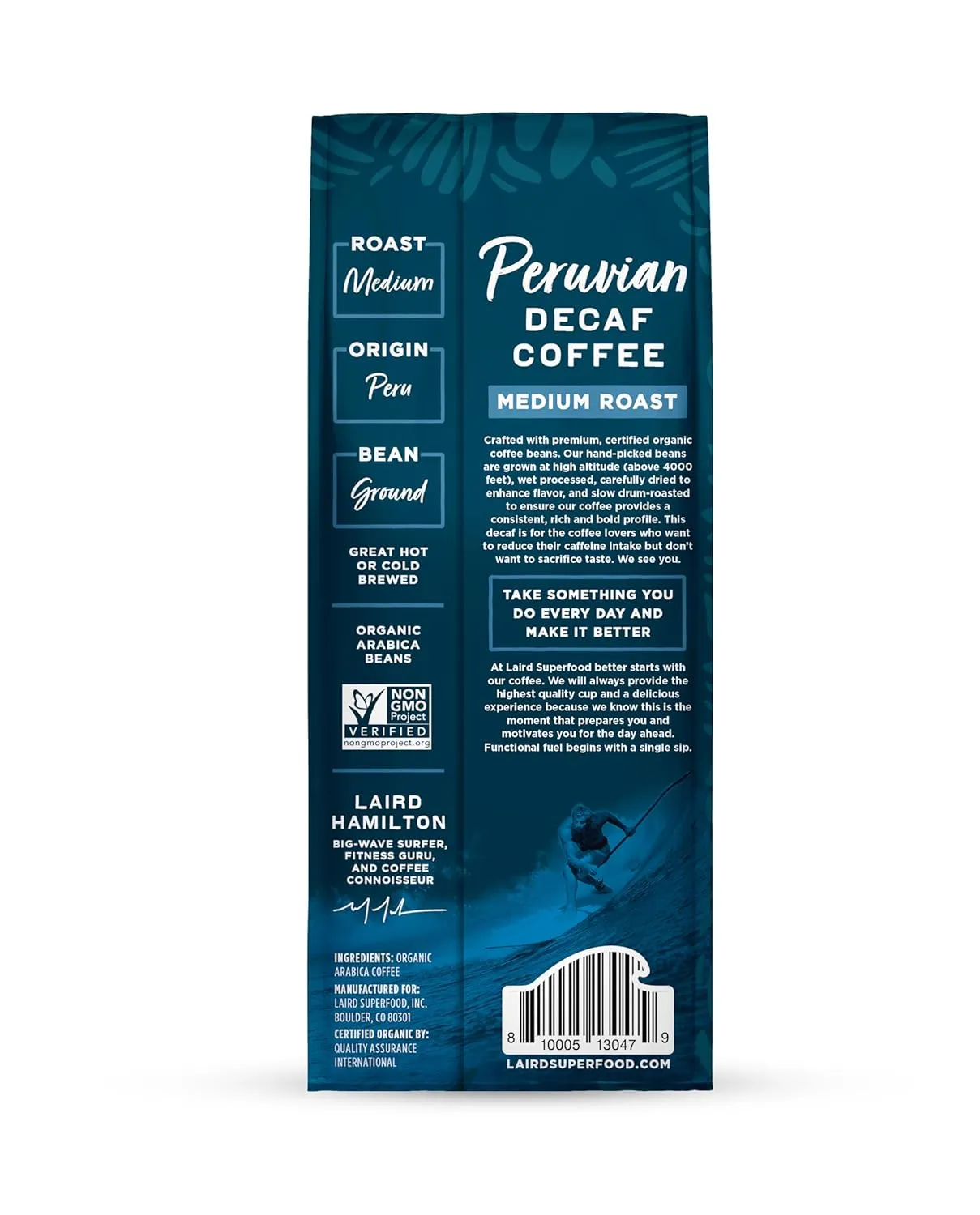 Laird Superfood Peruvian Medium Roast Decaffeinated Ground Coffee, Chemical-Free Decaf Swiss Water Processed Ground Coffee, Gluten-Free, Dairy-Free, Non-GMO, Paleo, Keto Friendly, 12 oz. Bag