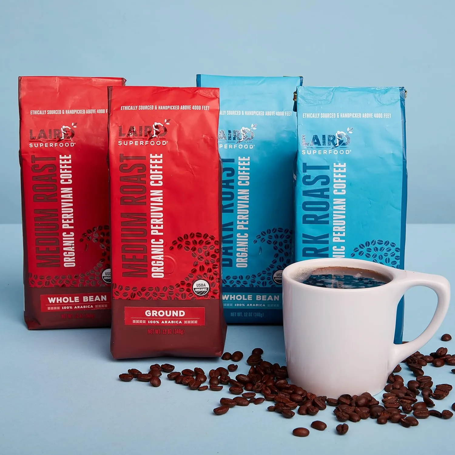 Laird Superfood Peruvian Medium Roast Decaffeinated Ground Coffee, Chemical-Free Decaf Swiss Water Processed Ground Coffee, Gluten-Free, Dairy-Free, Non-GMO, Paleo, Keto Friendly, 12 oz. Bag