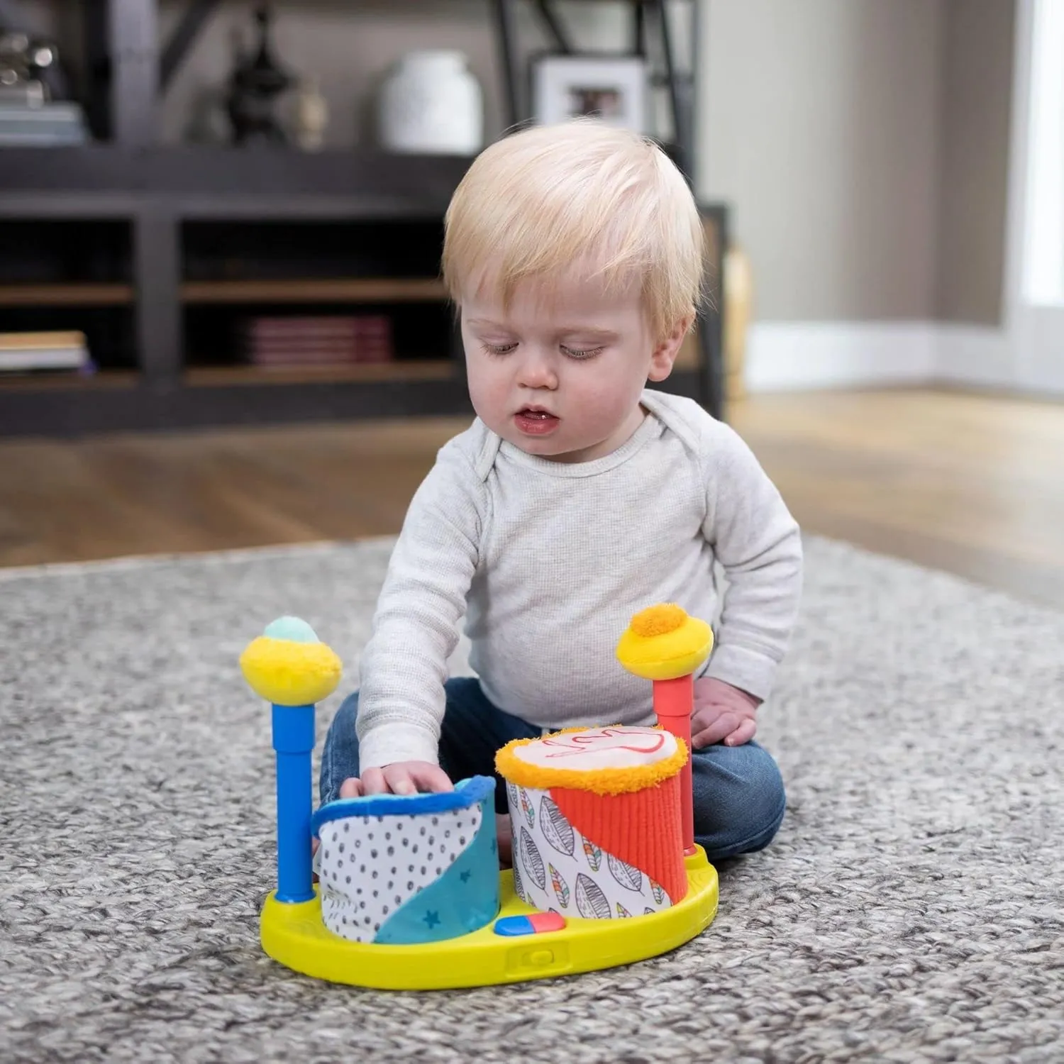 Lamaze Squeeze Beats First Drum Set - Baby Sensory Toy Includes Funny Animal Sounds - Colorful Baby Musical Toys for Early Childhood Development - Ages 12 Months and Up