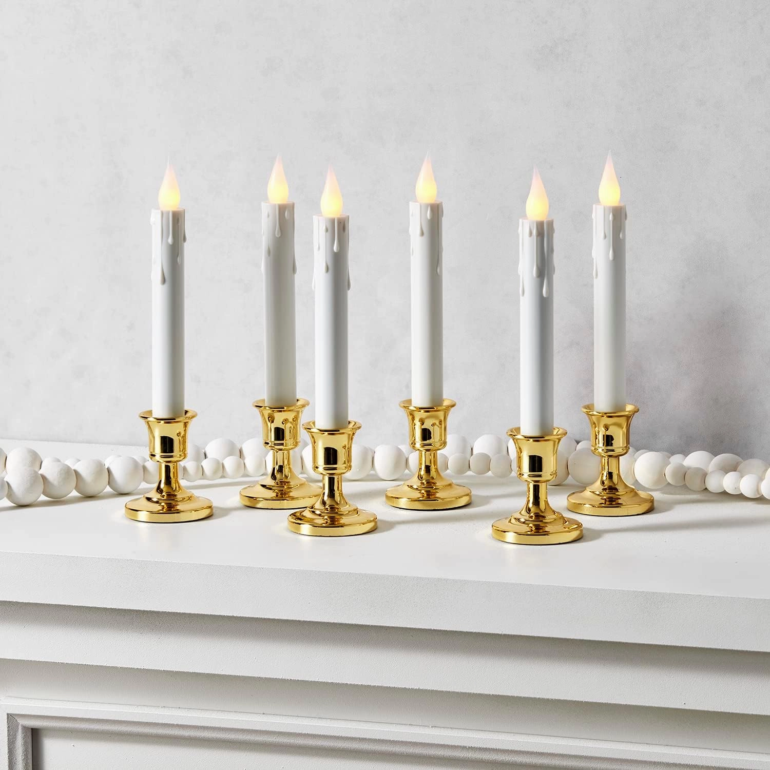 LampLust Christmas Window Candles Battery Operated with Timer, 6 Pack Christmas Candles, Gold Holders, Remote, Warm White Light, Electric Welcome Candle Holiday Window Sill Decorations