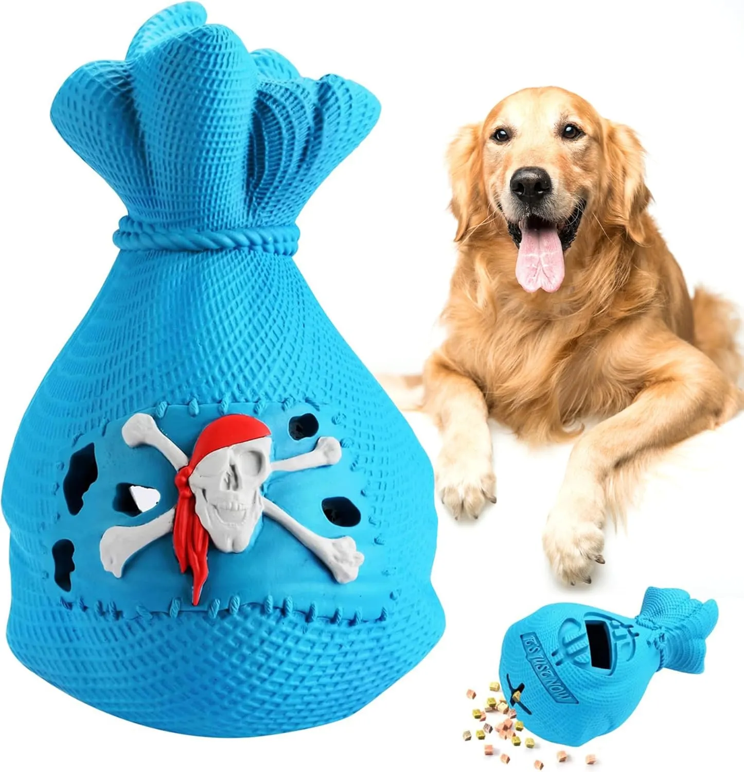 LapDog New Pirate Loot Bag Interactive Dog Toys, Fun Puzzle Toys for Small, Medium, Large Dogs, Dog Chew Toys for Teething, Training, Dog Enrichment Toys (Loot Bag, Large), Black/Blue