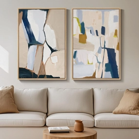 Large Framed Neutral Abstract Wall Art for Living Room, Set of 2 Bright Modern Canvas Prints Paintings Artwork for Walls, Colorful Abstract Pictures for Hallway Stair Bedroom Office Wall Decor 24x36 In