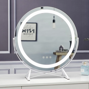 Large LED Vanity Makeup Mirror with Lights Round, 3 Color Lighting Modes and Adjustable Brightness,360° Rotation Touch Screen Vanity Mirror, for Dressing Room, Bedroom,White,40CM/15.7''