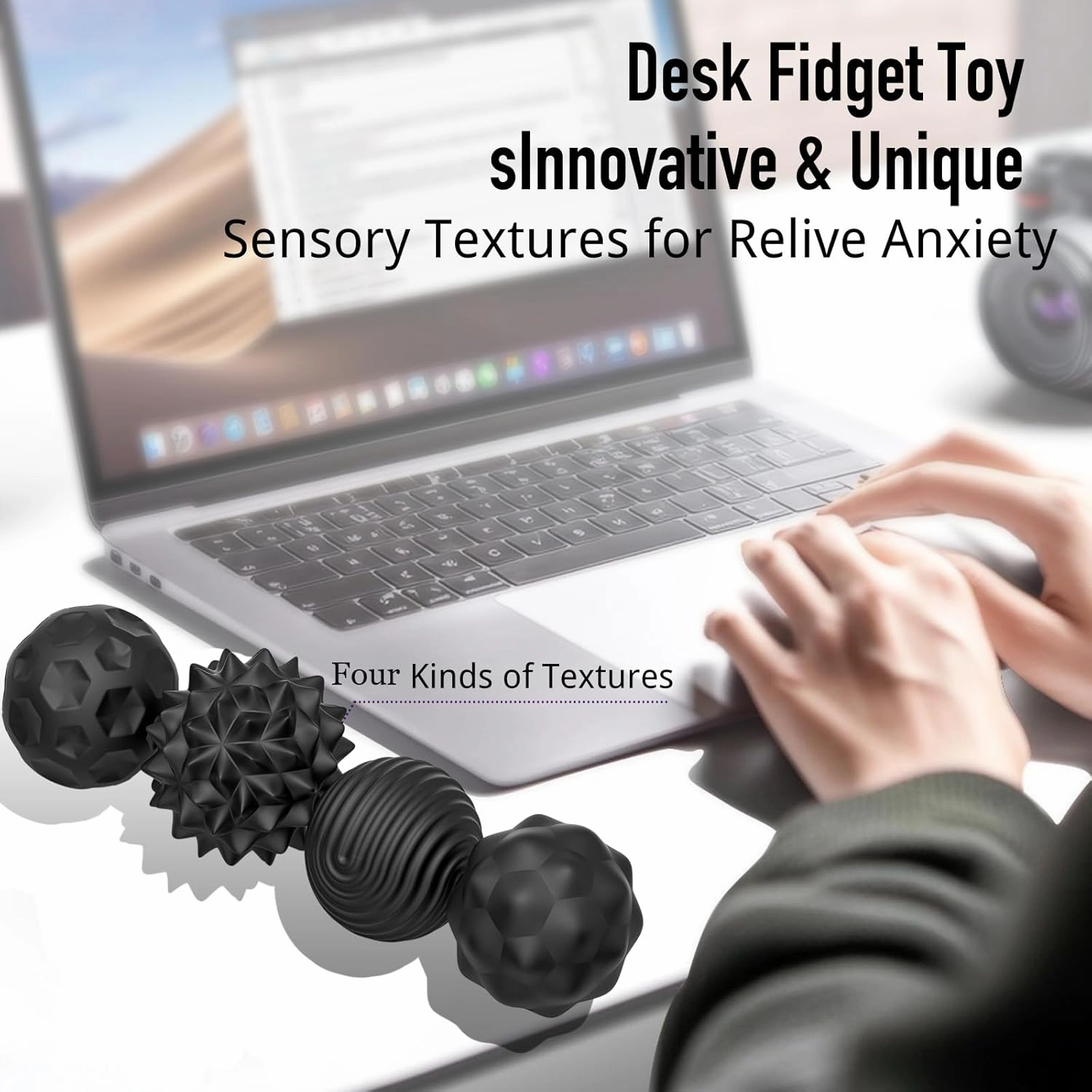Large Magnetic Sensory Fidget Ball Toy, 8Pcs Silicone Sensory Stress Relief Toys for Adults, Teens with Autism, ADHD, Anxiety, Stocking Stuffers for Women Men Teen Gift (Black, Large)