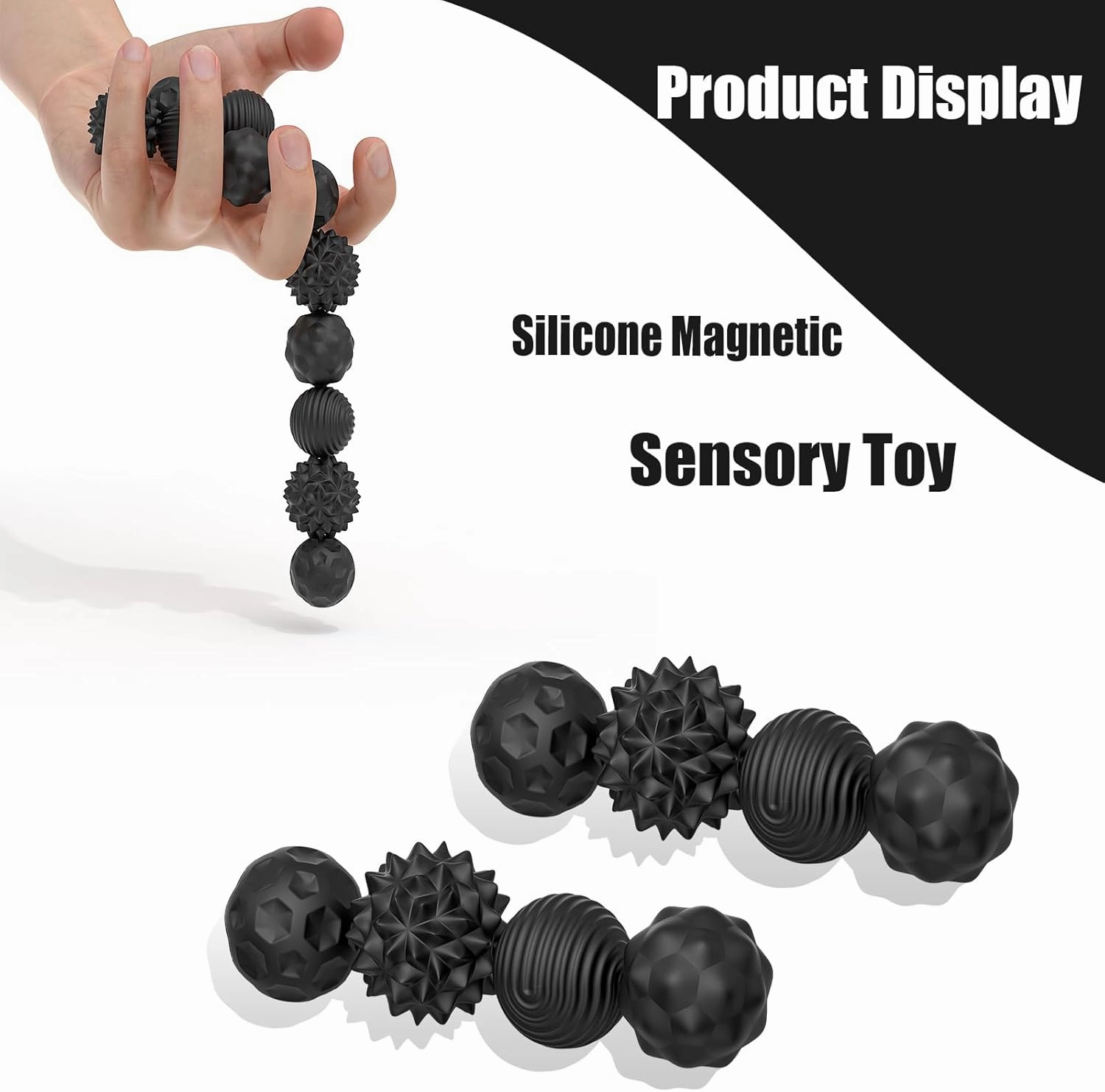 Large Magnetic Sensory Fidget Ball Toy, 8Pcs Silicone Sensory Stress Relief Toys for Adults, Teens with Autism, ADHD, Anxiety, Stocking Stuffers for Women Men Teen Gift (Black, Large)