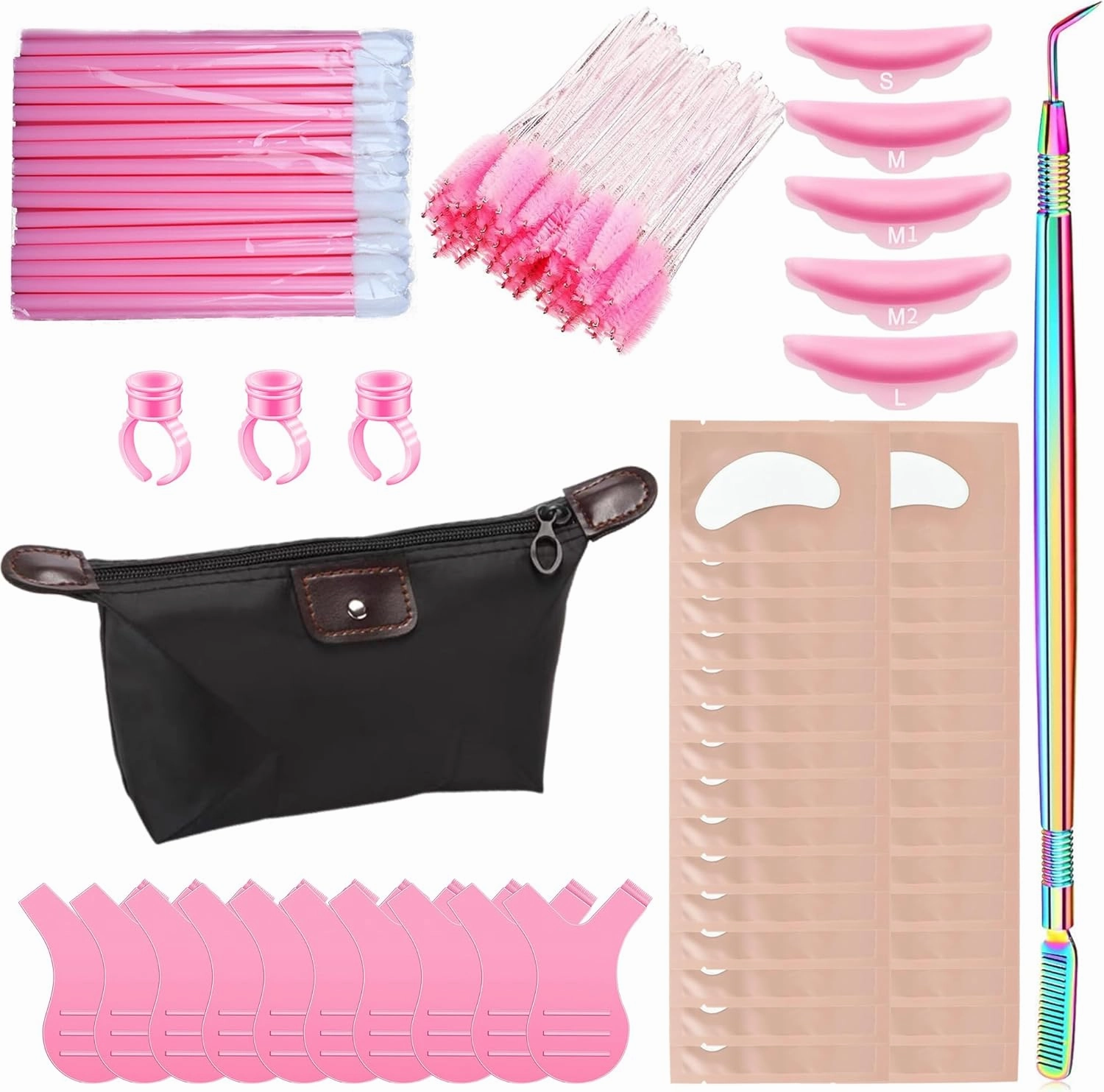 Lash Lift Kit, 30 Lash Lift Rods Silicone Eyelash Pads 1 Eyelash Separator Tool with Separation Comb 3 Glue Rings 10 Y-shap Brushes 50 Cotton Swabs 1 Bag 50 Crystal Mascara Brushes 30 Pairs Eye Pads
