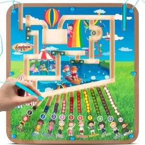 Laviecoplayland Magnetic Maze Board for Toddlers 1-3 - Montessori Magnetic Colors and Numbers Maze for Kids Ages 3-5, Magnet Puzzle, Magnet Mazes Magnets Board, Magnetics Color Sorting Boards, Joyride