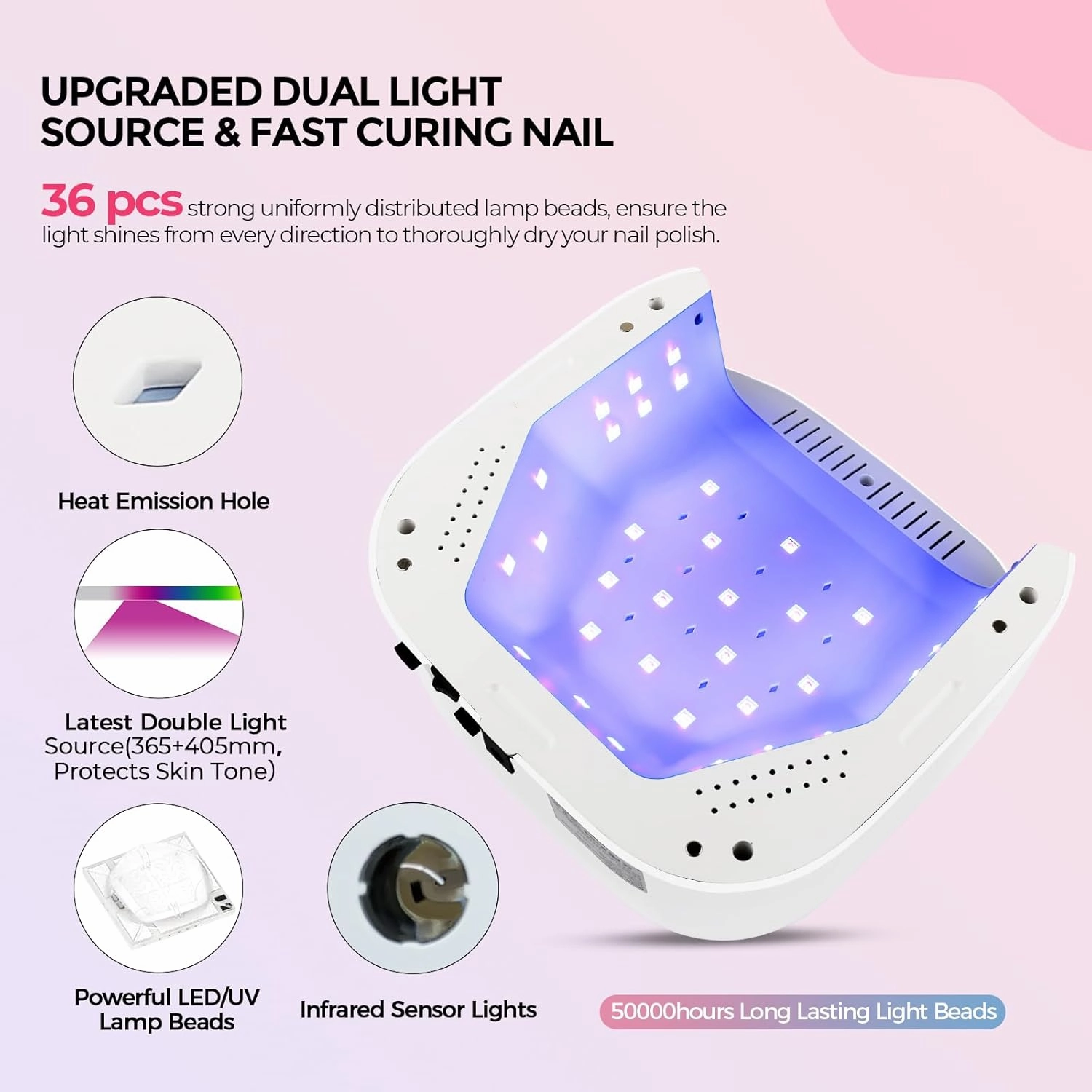 Lavinda UV Light for Nails, 54W LED Nail Lamp for Acrylic Gel Polish Nail with Large LCD Display, Professional UV Nail Light Fast Curing Lamp Nail Dryer with 4 Timers for Women Girl Mom