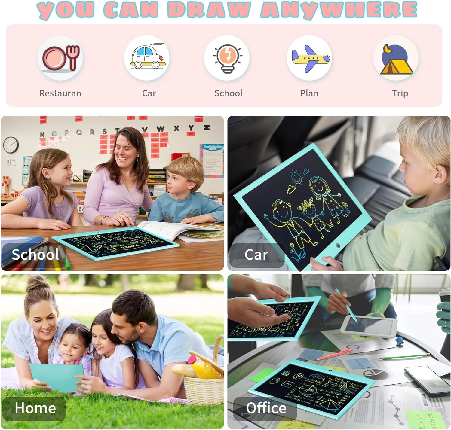LCD Writing Tablet for Kids, 15 Inch Colorful Electronic Doodle Board, Educational Learning Kids Drawing Tablet Toys, Christmas Birthday Gift for 3 4 5 6 7 8 9 Year Old Girls Boy