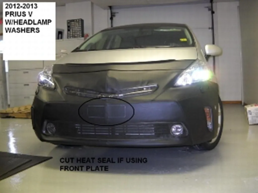 Lebra 2 Piece Front End Cover Black - Car Mask Bra - Fits - Toyota Prius V Only 2012-2013 Models with Headlamp Washers.