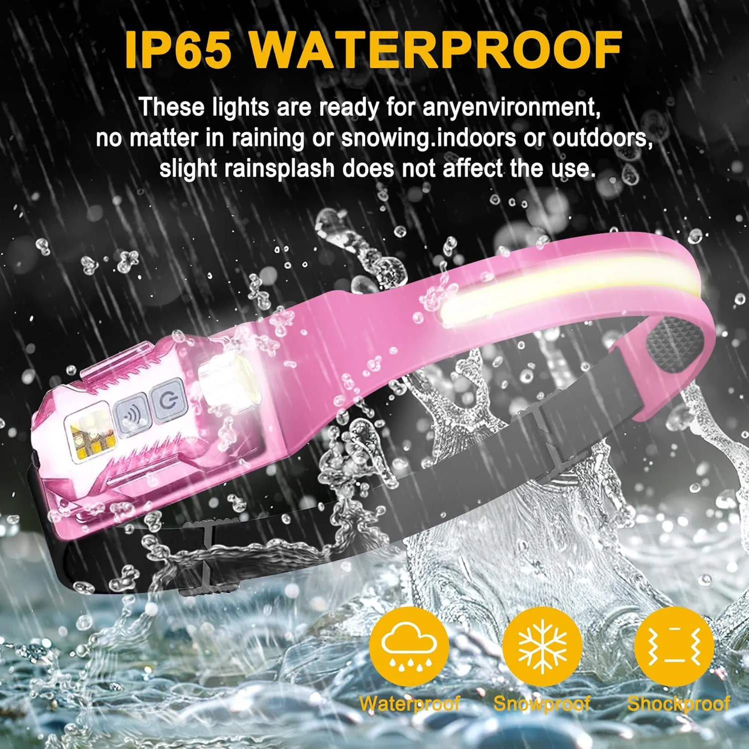 LED Headlamp Rechargeable with 230°Beam, Head Flashlight Hard Hat Light 400 Lumens, IP65 Waterproof and Dimmable for Backpacking, Camping, Running, Hiking, Fishing, Working (Pink)