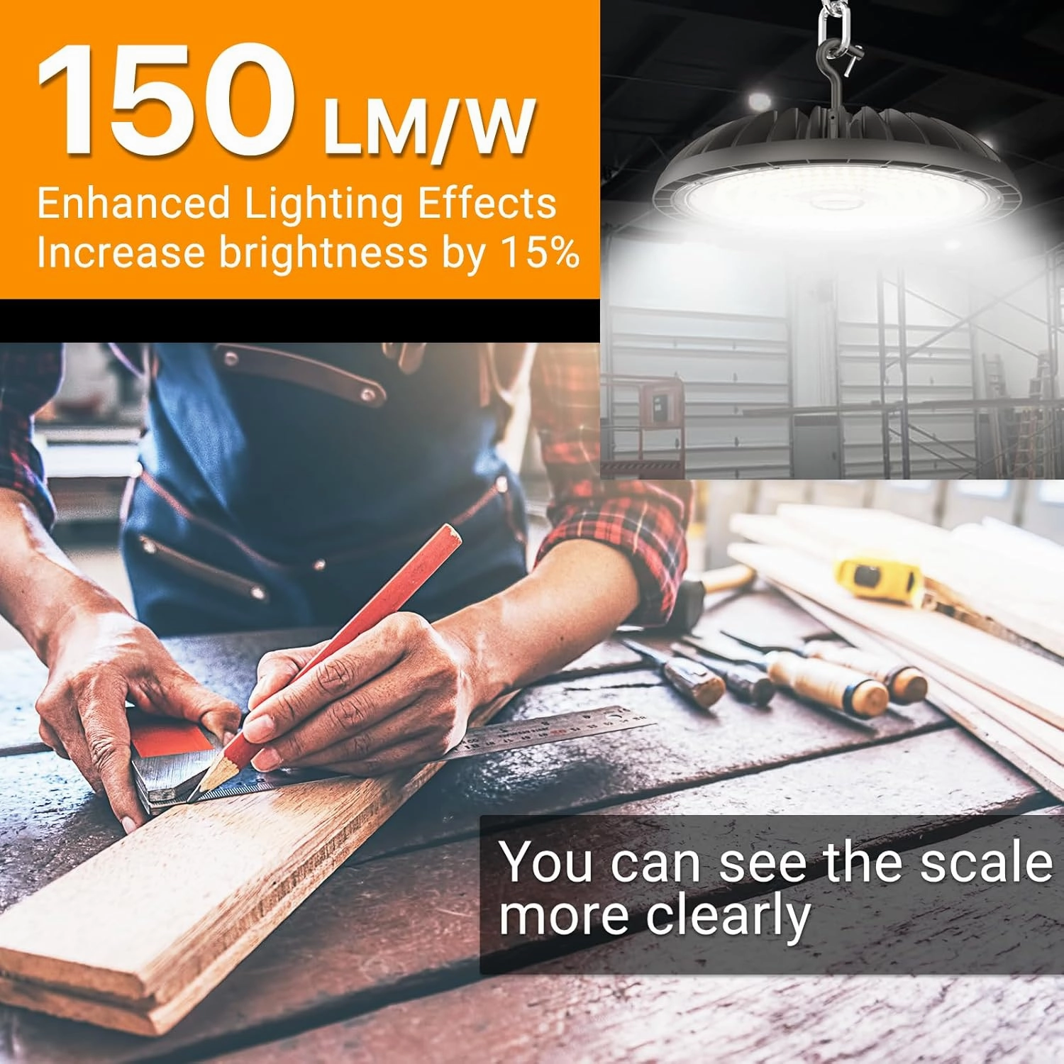 Led High Bay Light 150W, 5000K Bright High Bay Led Lights 22500LM, Durable UFO Bay Lighting (150LM/W) for Workshop, Garage, Barn