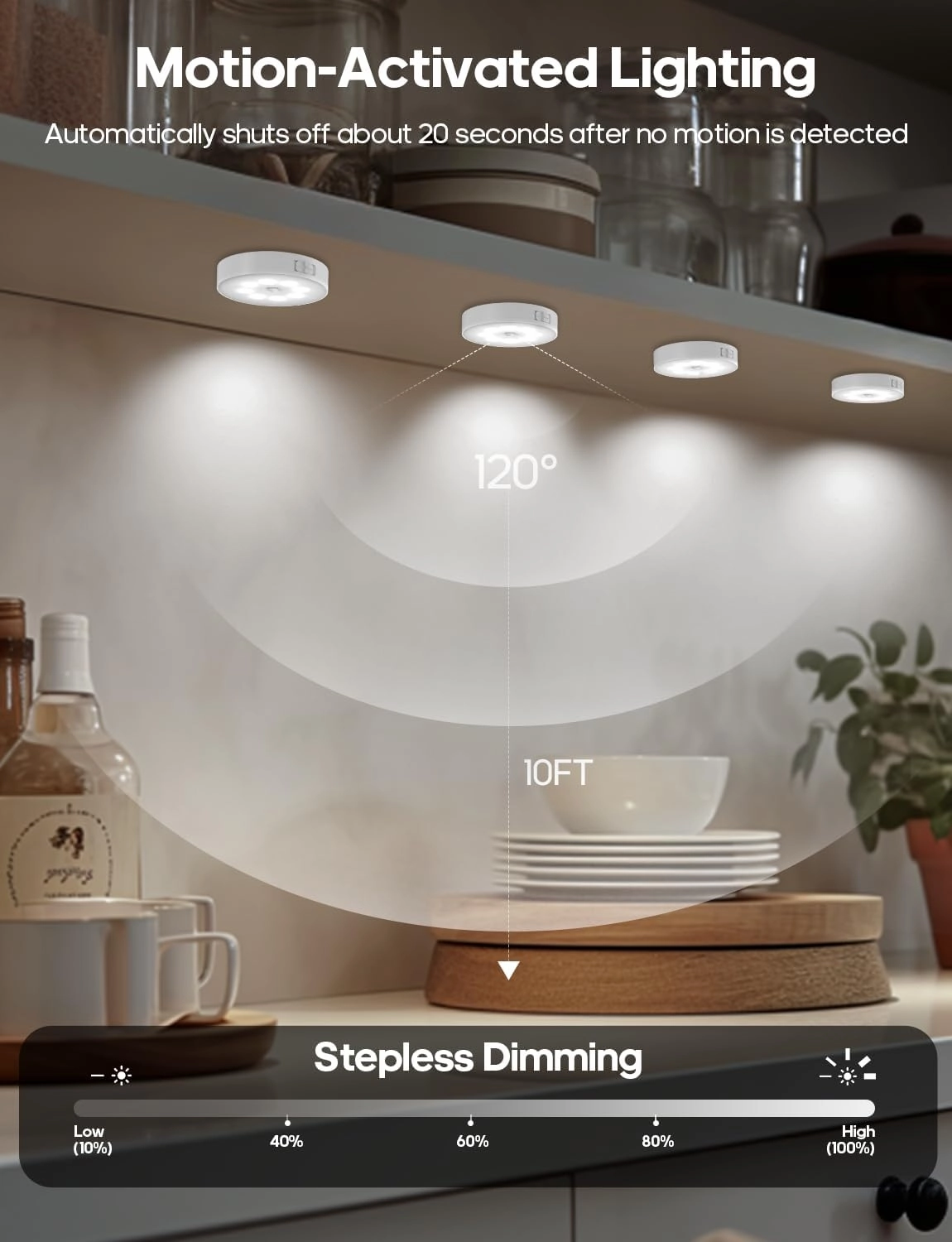 Led Under Cabinet Lights, Motion Sensor Rechargeable Light, 1000mAh Puck Lights with IR Remote, Under Counter Lights for Kitchen,cabinets,Closet,Stairs Indoor (6 Pack)