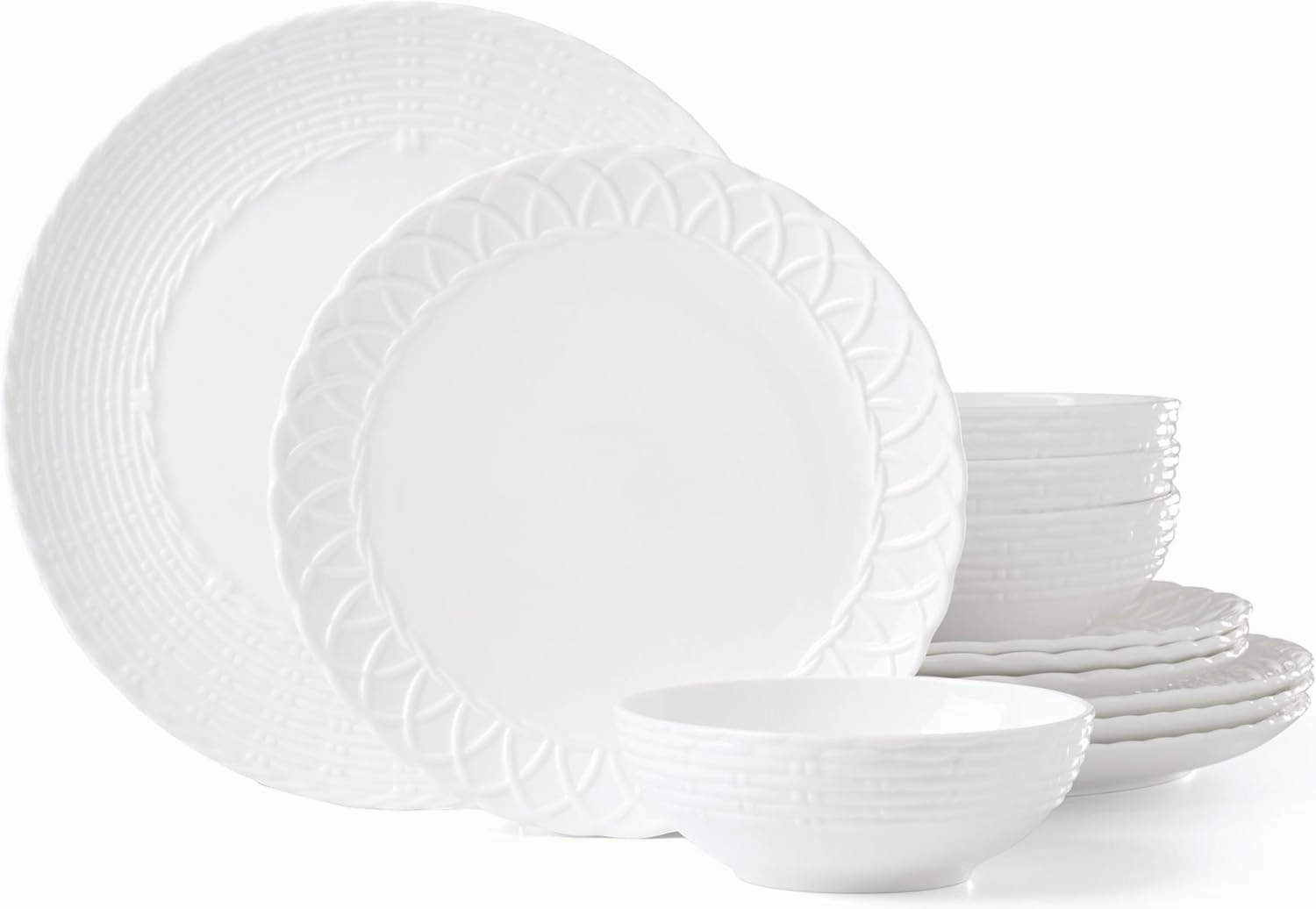 Lenox Wicker Creek 12-Piece Dinnerware Set, 14.29,White