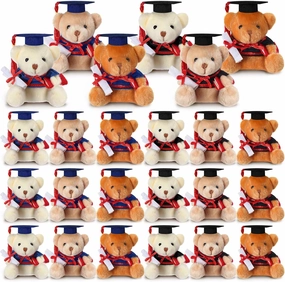 Lenwen 24 Pieces Mini Graduation Bear Bulk Class of 2025 Grad Stuffed Animal Bear with Diploma Cap Gift DIY Keychain Crafts for Class, College, High School
