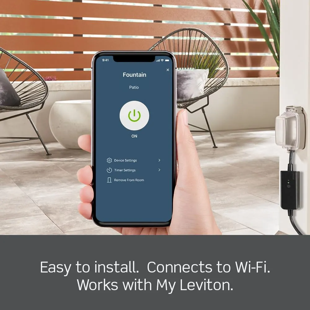 Leviton Decora Smart Wi-Fi Outdoor Plug, Works with Matter, My Leviton, Alexa, Google Assistant, Apple Home/Siri & Wire-Free Anywhere Switch Companion, Weather-Resistant, D215O-1RE, Black