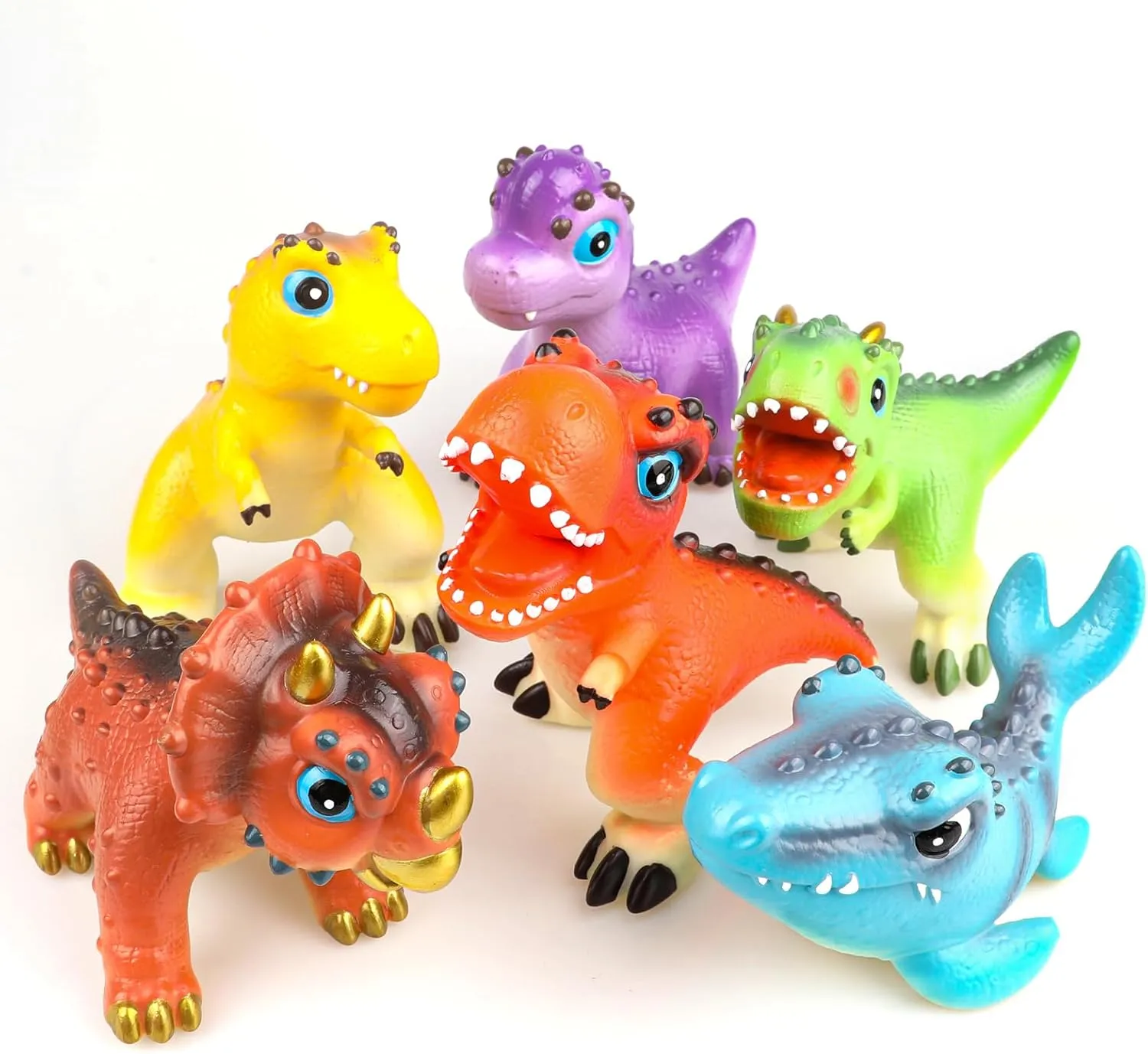 LEWAN Dinosaur Adventure Crew – 6 Pack Soft Cartoon Dinosaur Toys for Toddlers & Kids – 5.5” Squeezable Sensory Toys Educational Gift Set for Boys & Girls Ages 3 